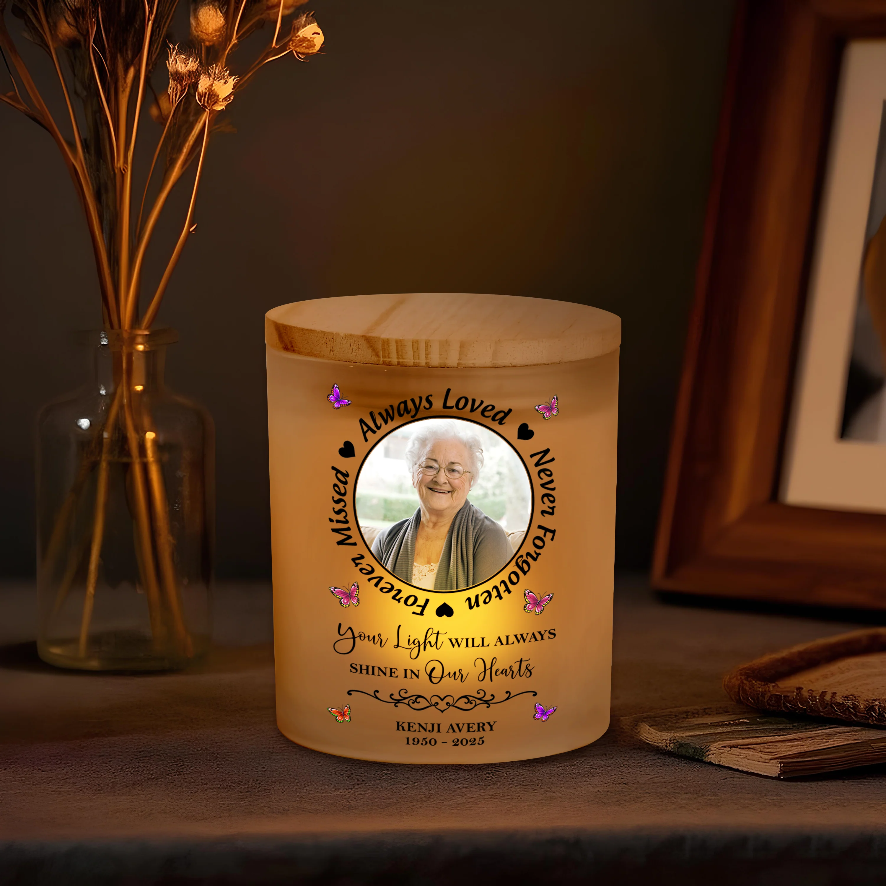 Custom Photo Always In Our Thoughts Memorial Glass Jar With LED Candle HO82 893822 - Image 4