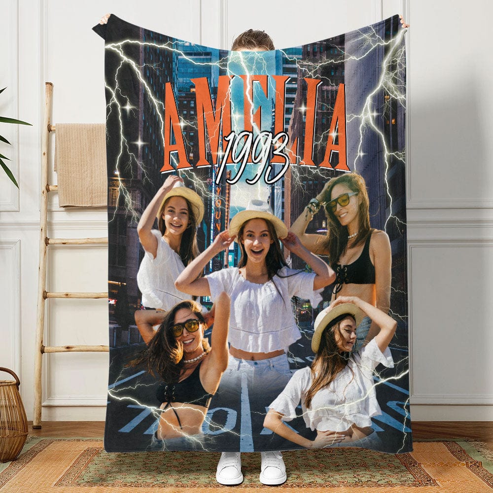 Custom Photo And Add Name With Vintage Style Family Blanket N369 889950 - Image 2