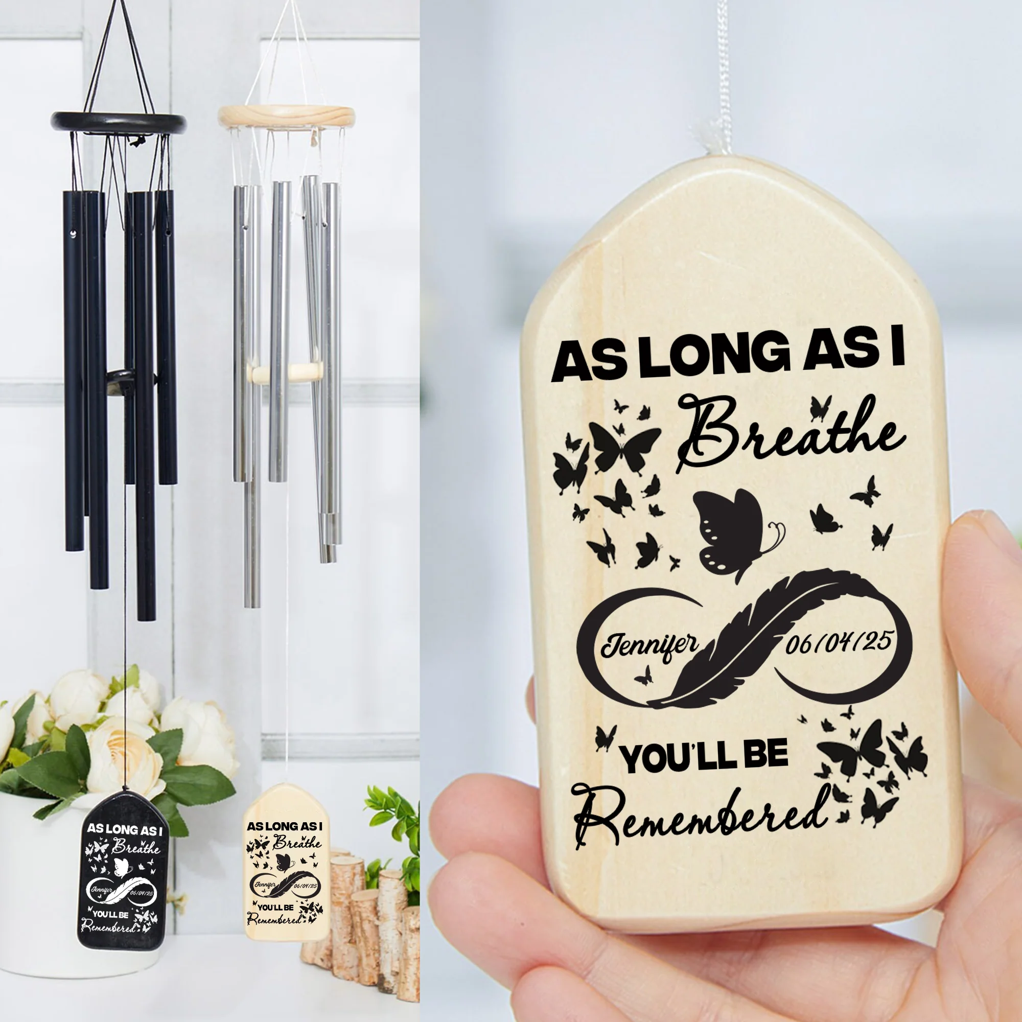 As Long As I Breathe, You'll Be Remembered Memorial Wind Chimes Personalized Gift HO82 893636 - Image 4