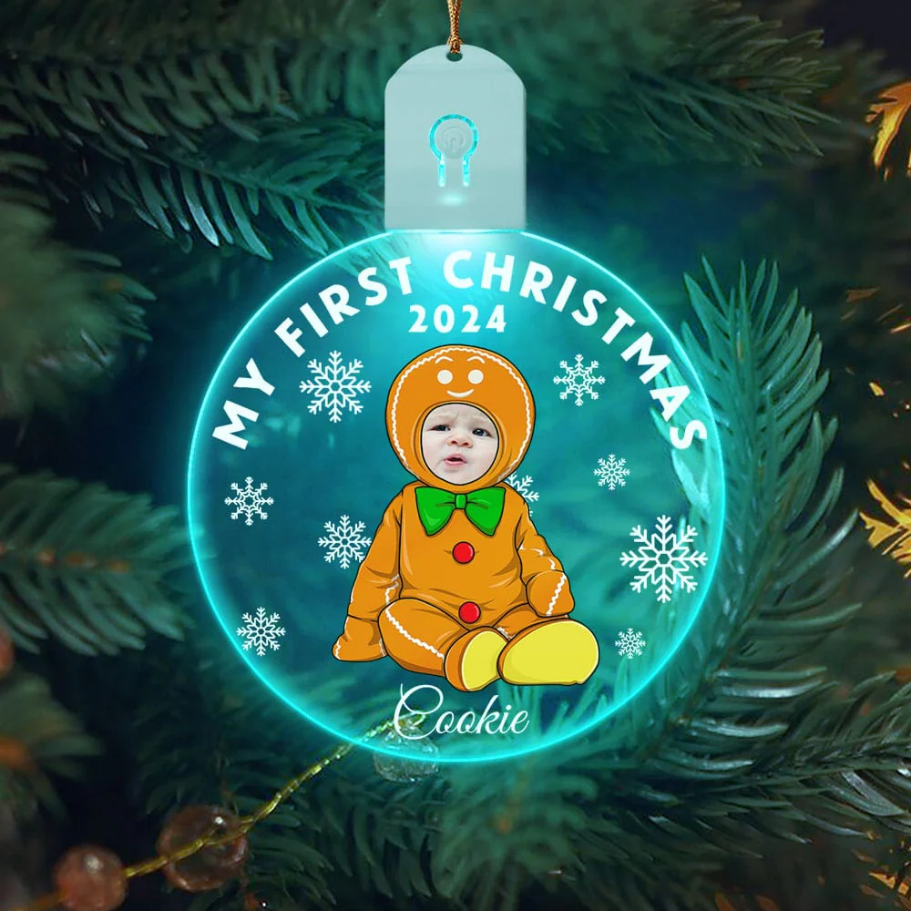 Custom Photo Baby's First Christmas Costumes Circle Led Acrylic Ornament HO82 893236 - Image 3
