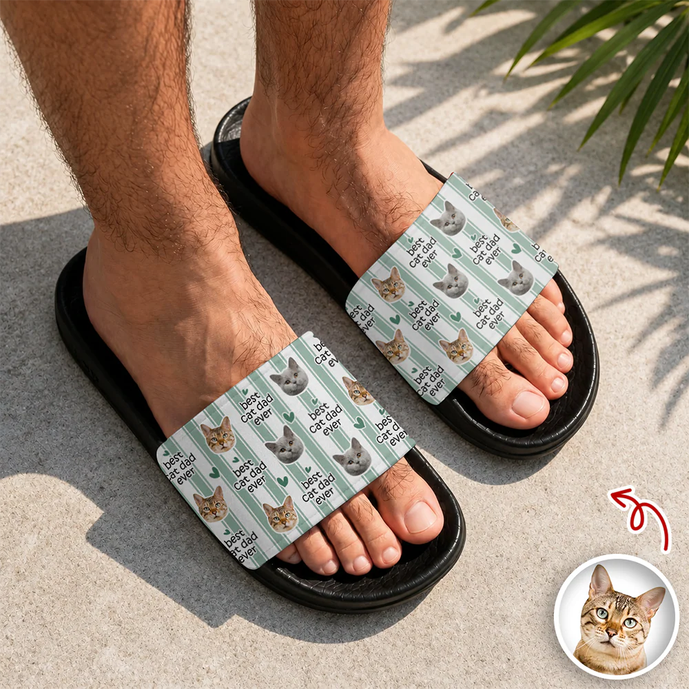 Custom Photo Best Cat Dad, Cat Mom Ever Slide Sandals - Gift For Cat Lovers HO82 902618 - Image 9