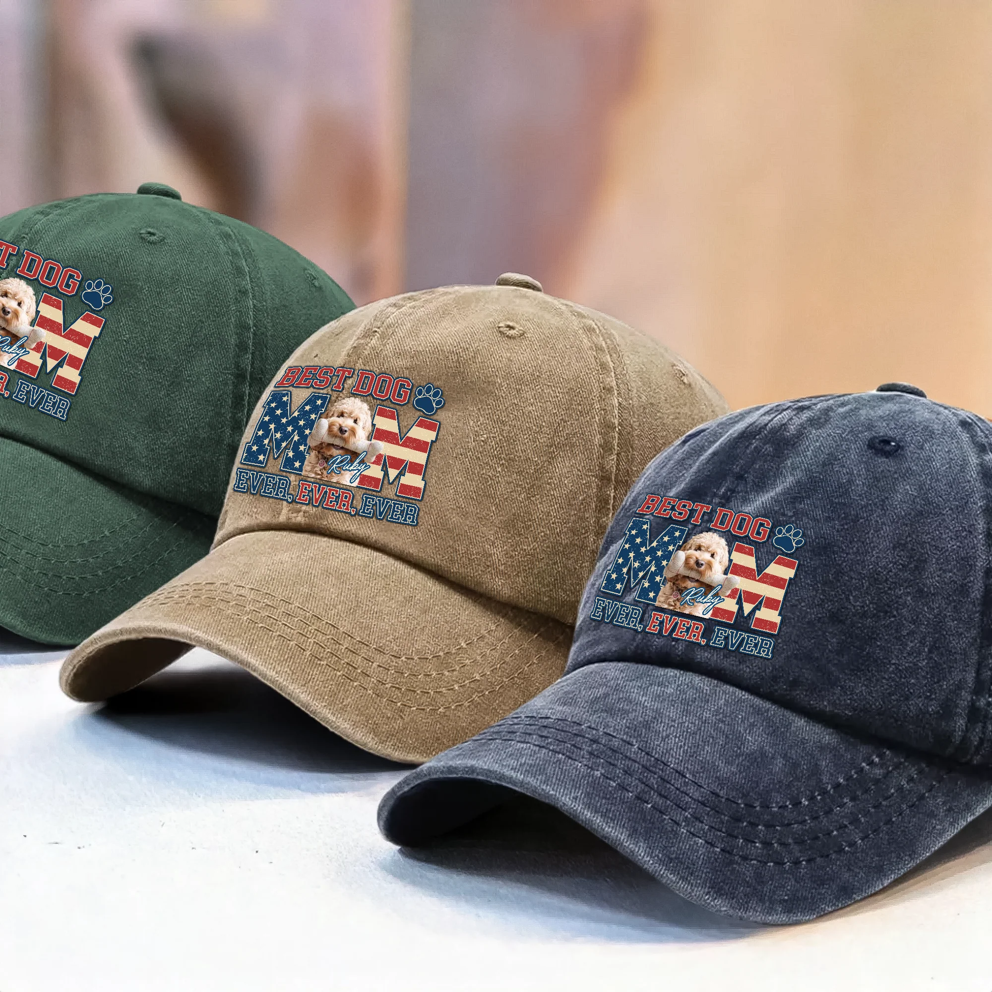 Custom Photo Best Dog Dad Ever Ever Ever Washed Denim Baseball Cap Gift For Father's Day, Birthday Gifts HO82 893936 - Image 2