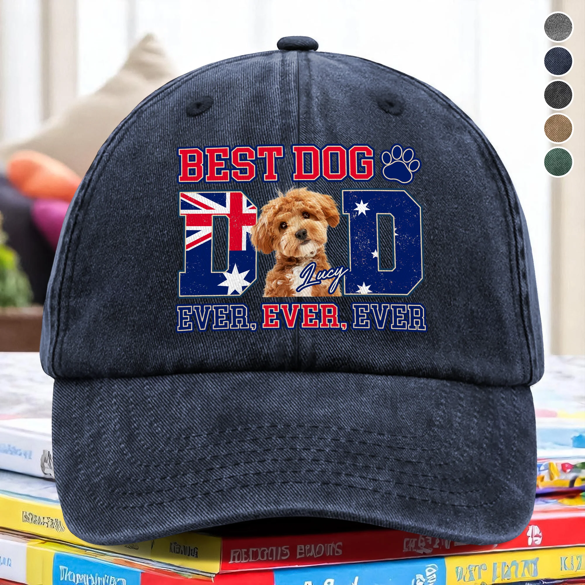 Custom Photo Best Dog Mom Dad Ever Ever Ever With Australian Flag Washed Denim Baseball Cap Gift For Dad, Birthday Gifts HO82 894384 - Image 2