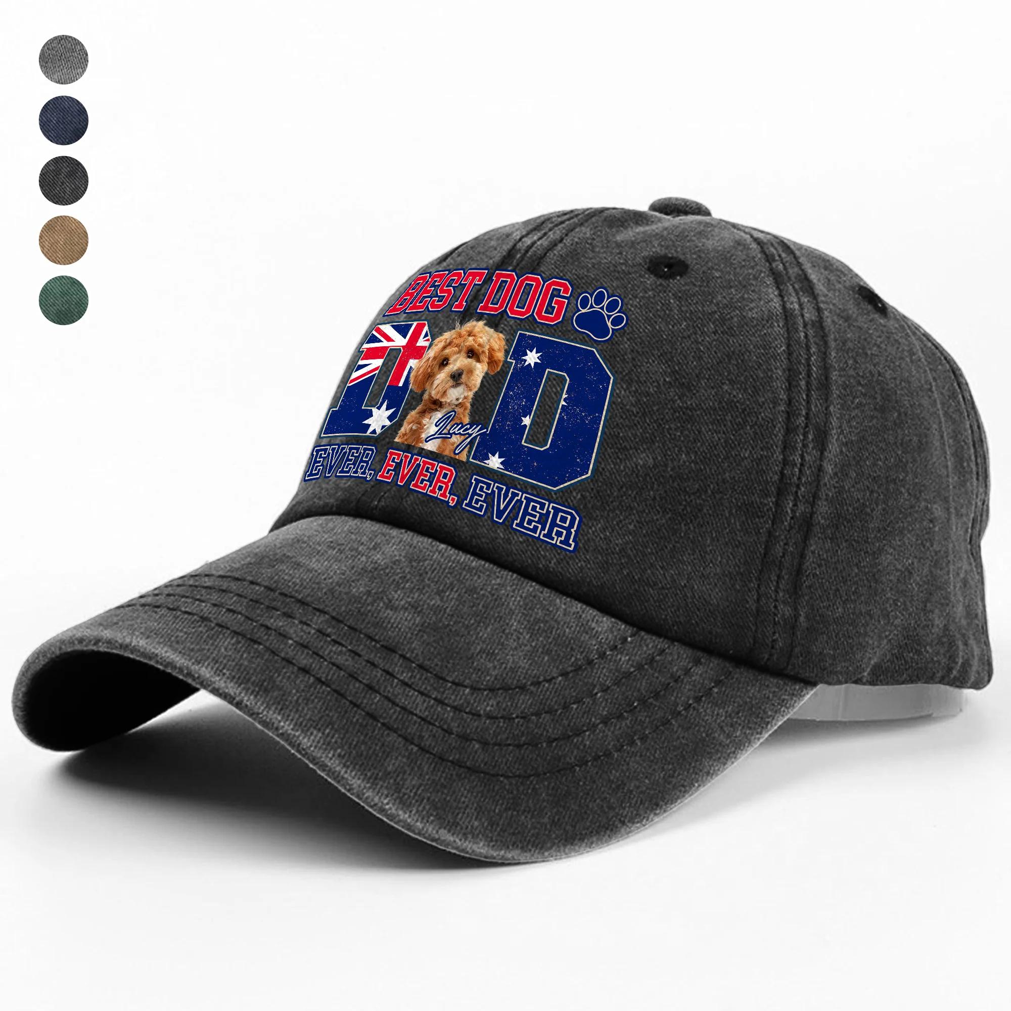 Custom Photo Best Dog Mom Dad Ever Ever Ever With Australian Flag Washed Denim Baseball Cap Gift For Dad, Birthday Gifts HO82 894384 - Image 4