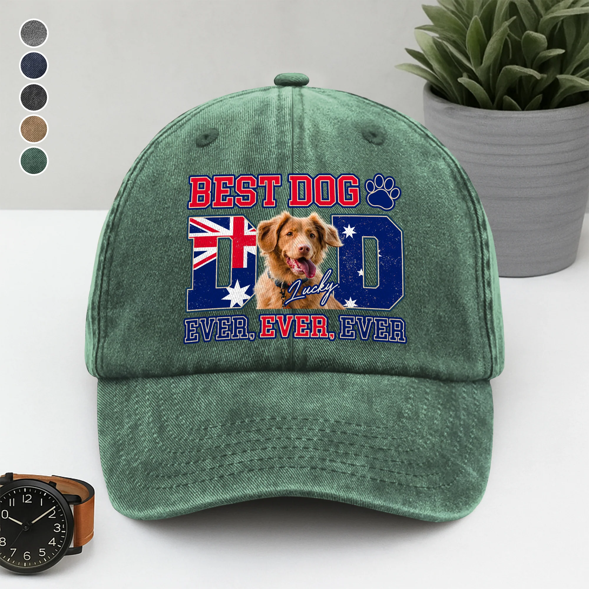 Custom Photo Best Dog Mom Dad Ever Ever Ever With Australian Flag Washed Denim Baseball Cap Gift For Dad, Birthday Gifts HO82 894384 - Image 9