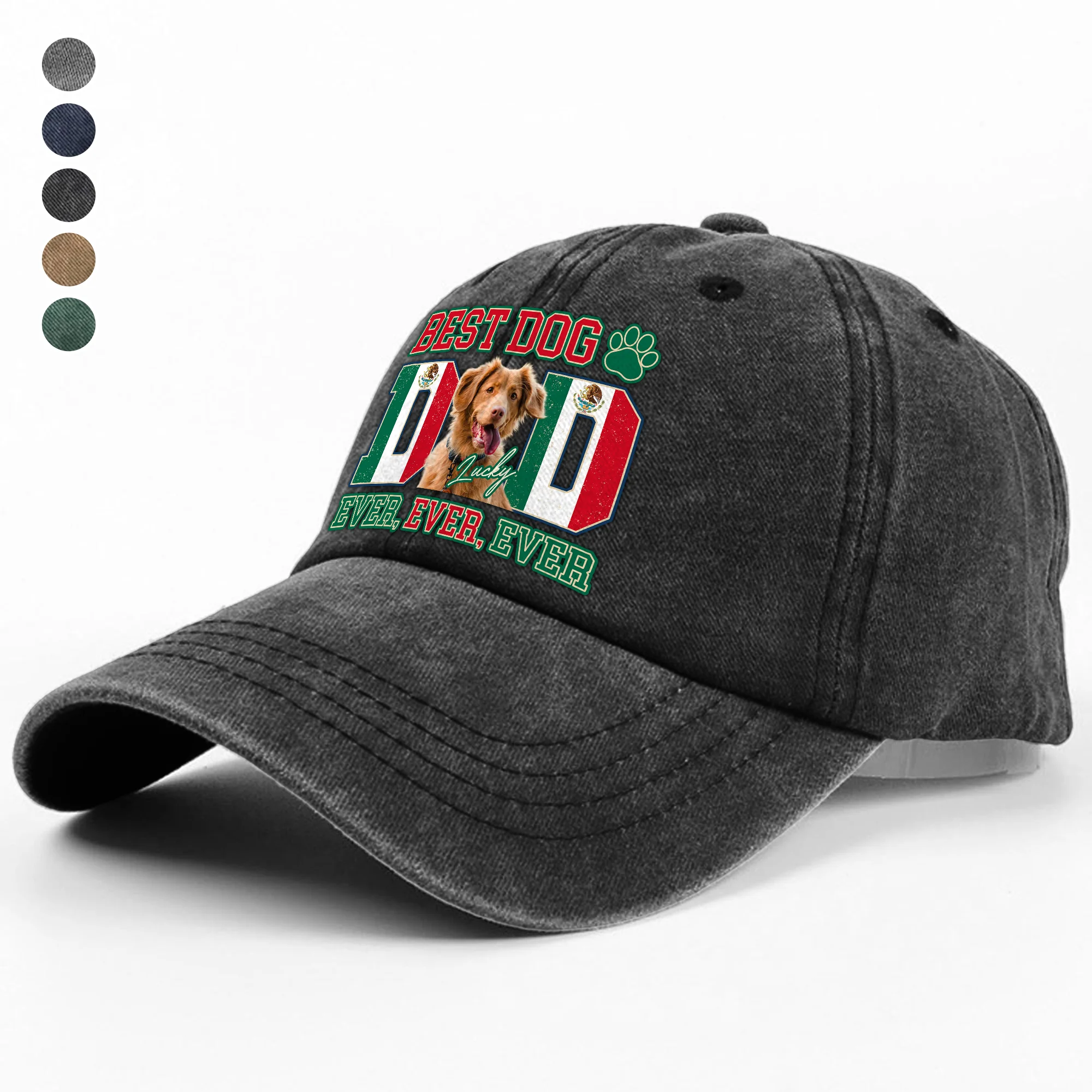 Custom Photo Best Dog Mom Dog Dad Ever Ever Ever With Mexico Flag Washed Denim Baseball Cap Gift For Dad, Birthday Gifts HO82 894386 - Image 3