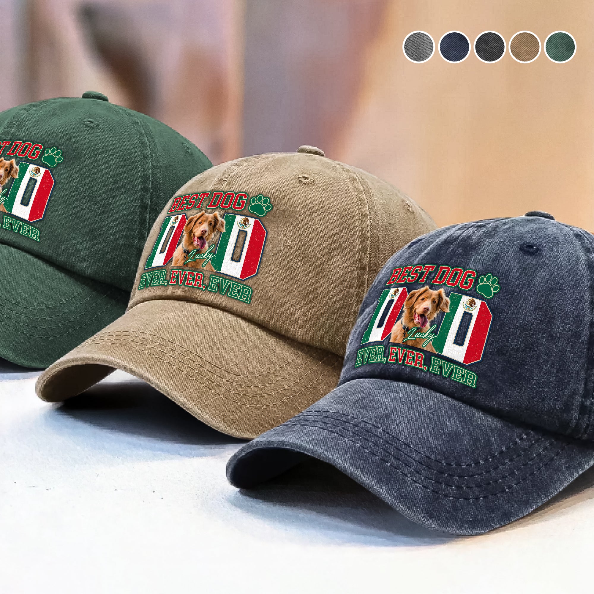 Custom Photo Best Dog Mom Dog Dad Ever Ever Ever With Mexico Flag Washed Denim Baseball Cap Gift For Dad, Birthday Gifts HO82 894386 - Image 4