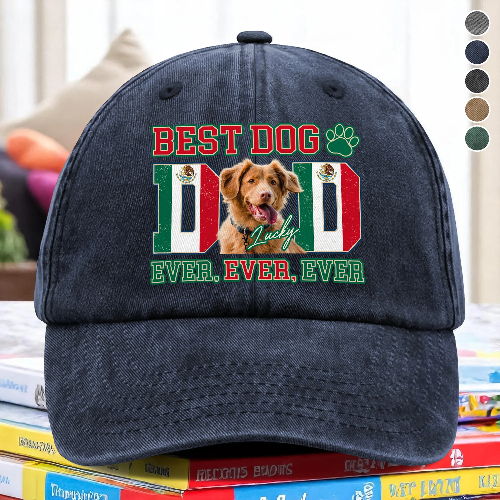 Custom Photo Best Dog Mom Dog Dad Ever Ever Ever With Mexico Flag Washed Denim Baseball Cap Gift For Dad, Birthday Gifts HO82 894386 - Image 5