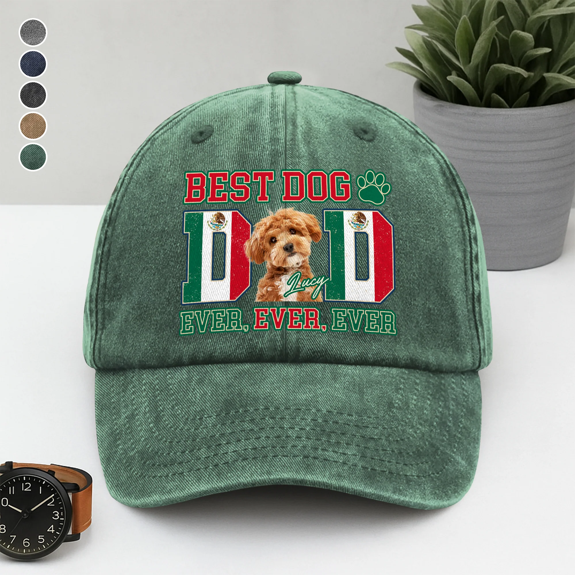 Custom Photo Best Dog Mom Dog Dad Ever Ever Ever With Mexico Flag Washed Denim Baseball Cap Gift For Dad, Birthday Gifts HO82 894386 - Image 8