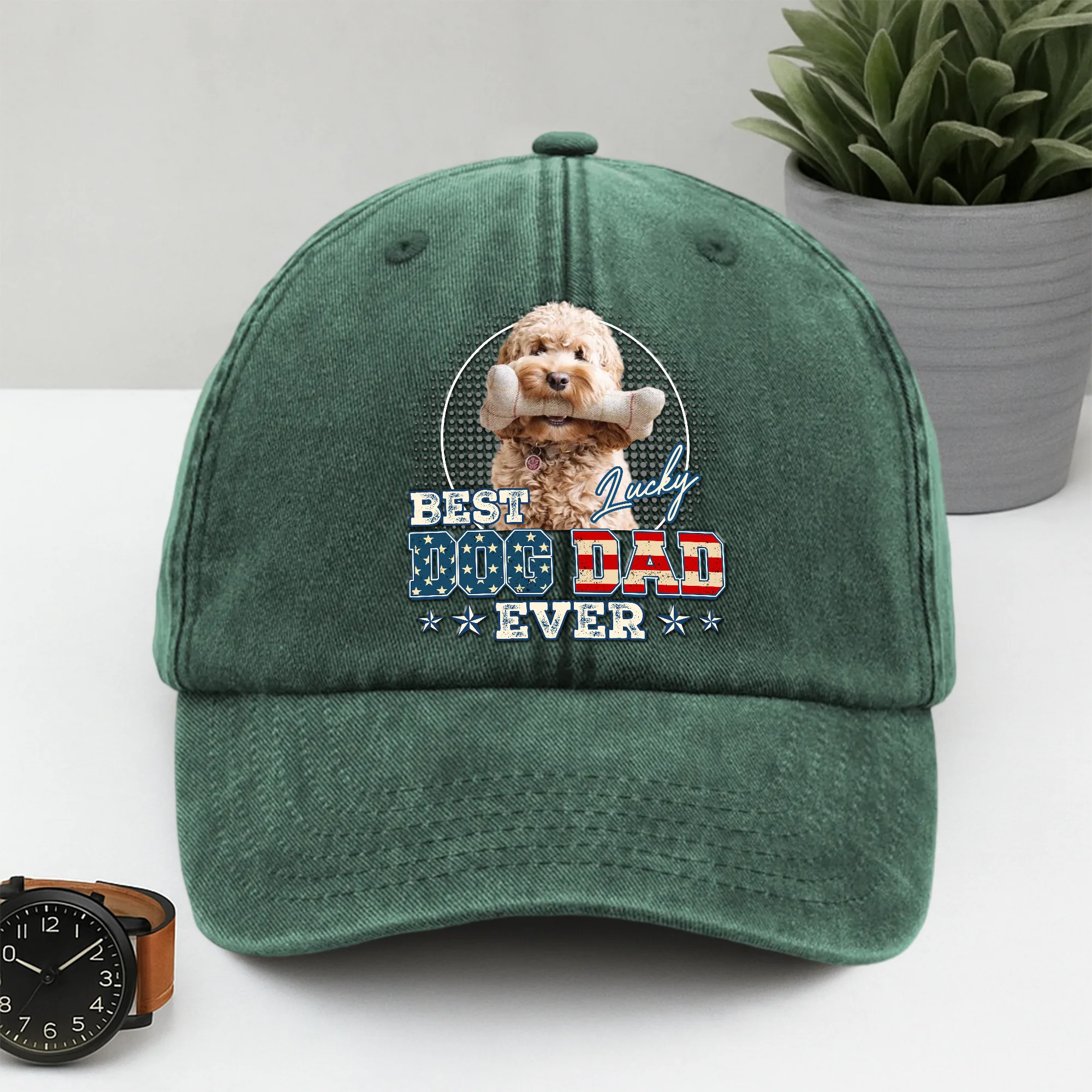 Custom Photo Best Dog Dad Ever Washed Denim Baseball Cap Gift For Dad HO82 893926 - Image 8