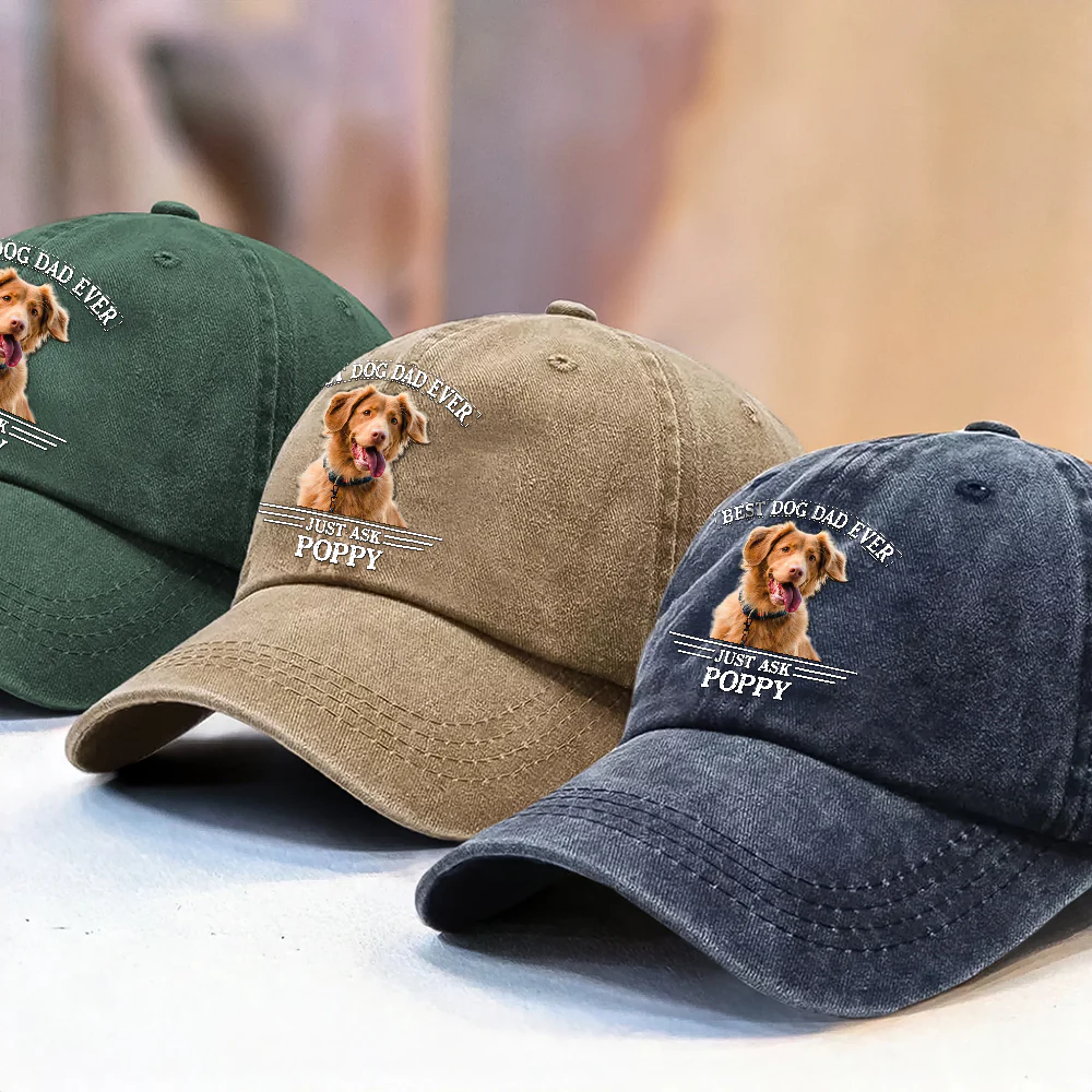 Custom Photo Best Dog Dad/Mom Ever Washed Denim Baseball Cap HO82 893894 - Image 5