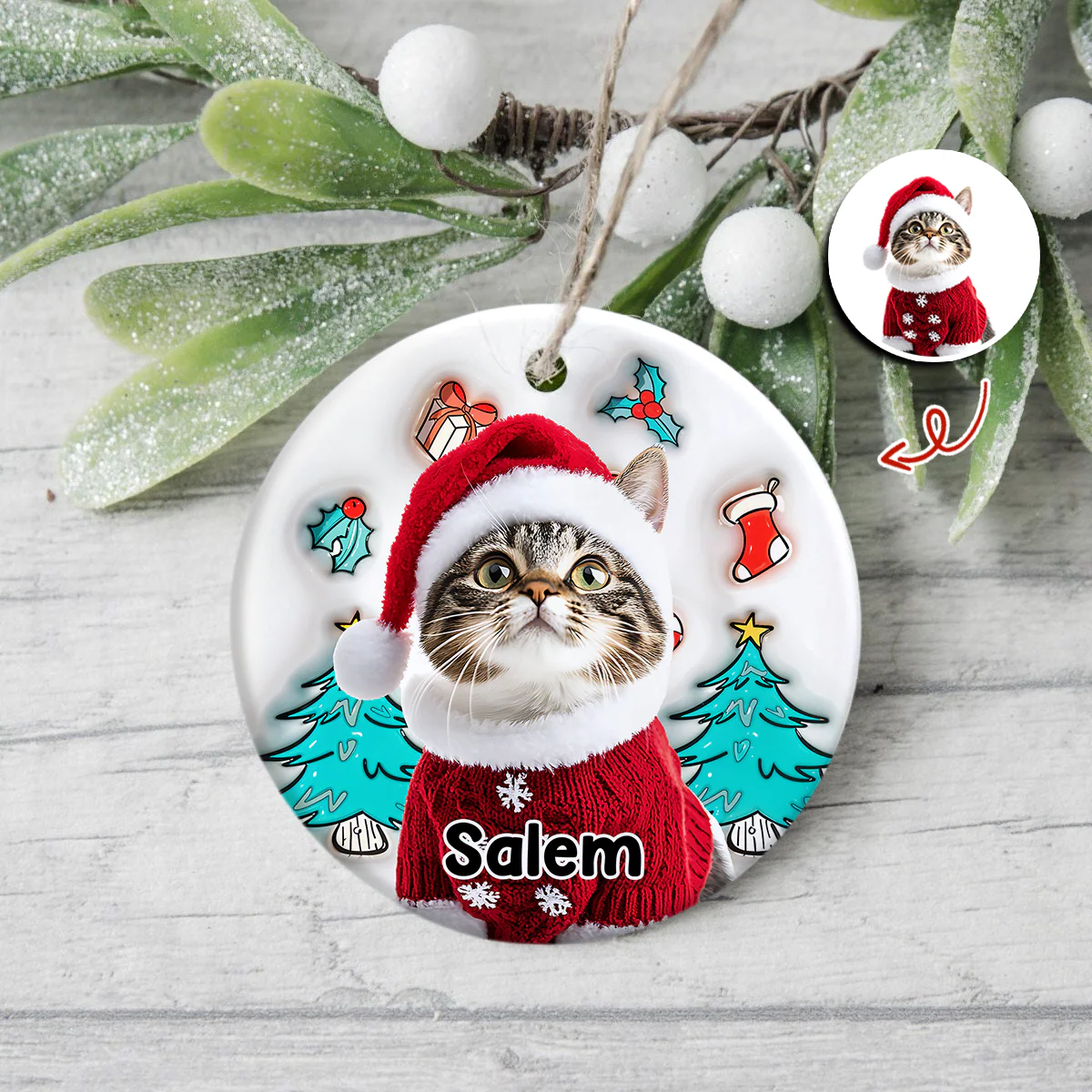 Custom Photo Cat I Am Santa 3D Inflated Effect Ceramic Ornament Personalized Gift For Cat Lovers HO82 894710 - Image 10