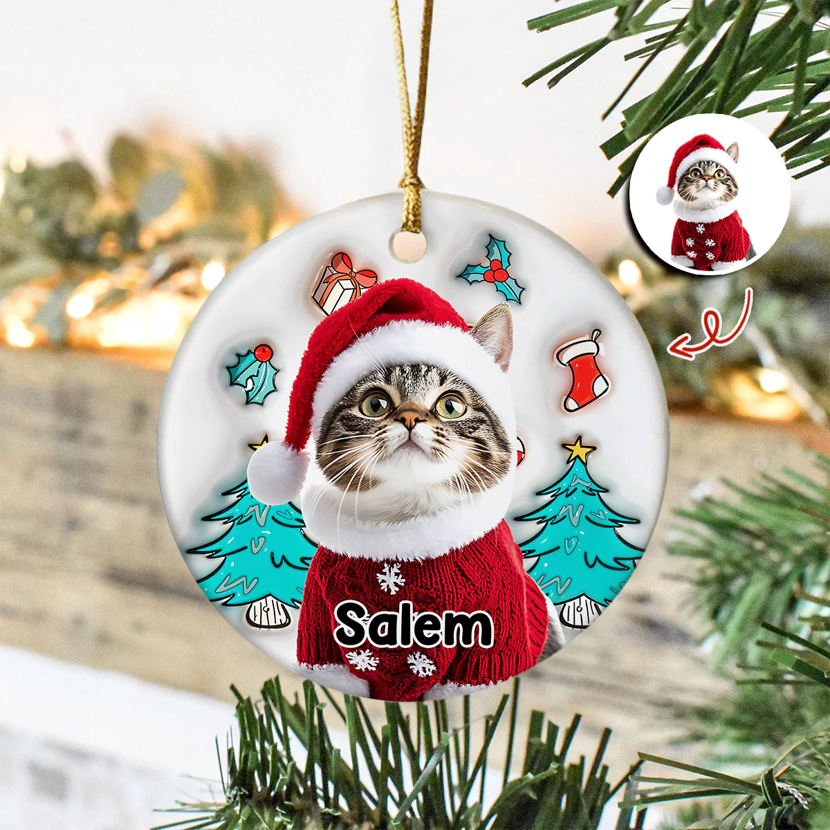 Custom Photo Cat I Am Santa 3D Inflated Effect Ceramic Ornament Personalized Gift For Cat Lovers HO82 894710 - Image 11