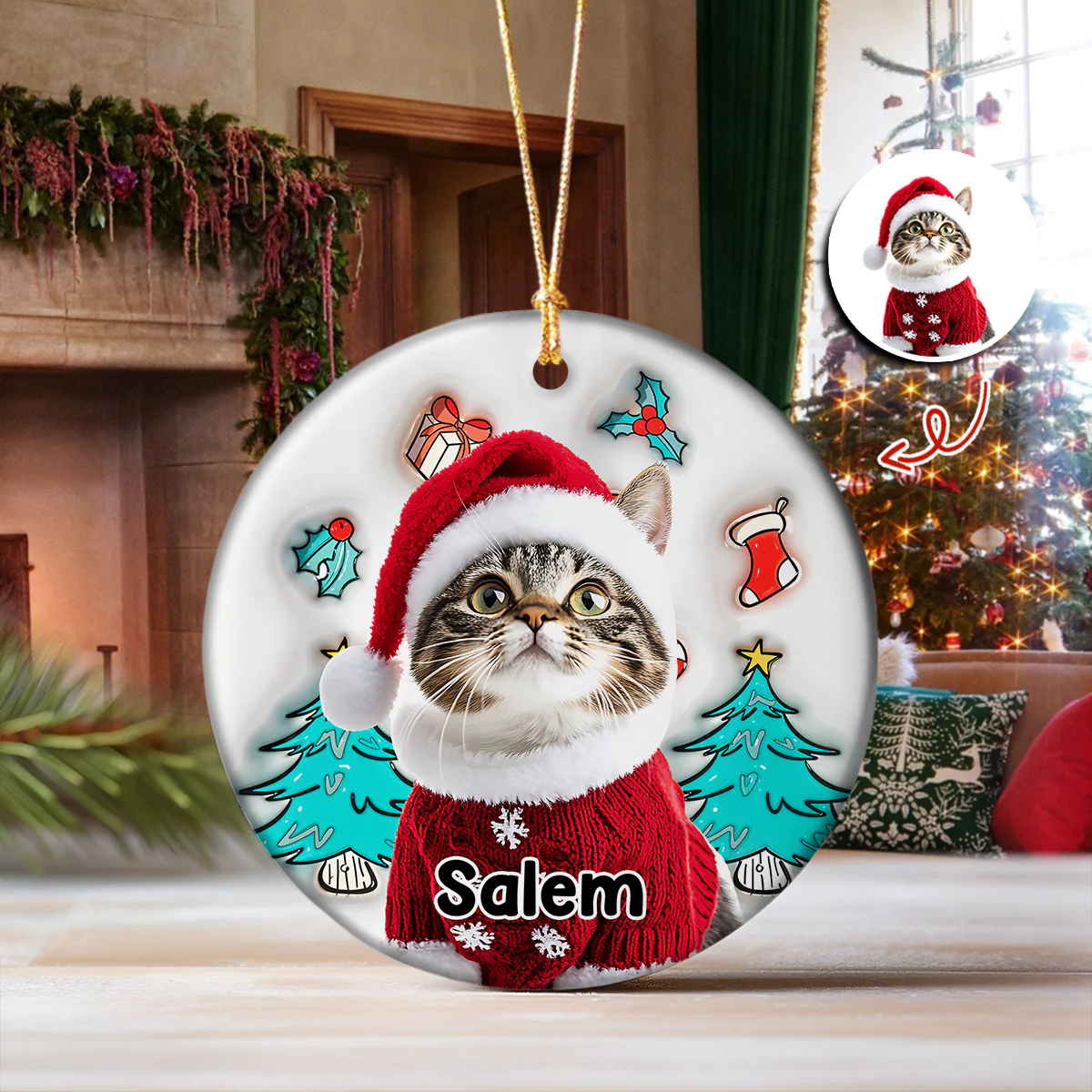 Custom Photo Cat I Am Santa 3D Inflated Effect Ceramic Ornament Personalized Gift For Cat Lovers HO82 894710 - Image 6