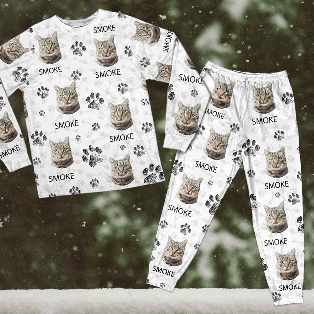 Custom Portrait Cat Mom Cat Dad With Paw Pattern Sleepwear N304 889762 - Image 2