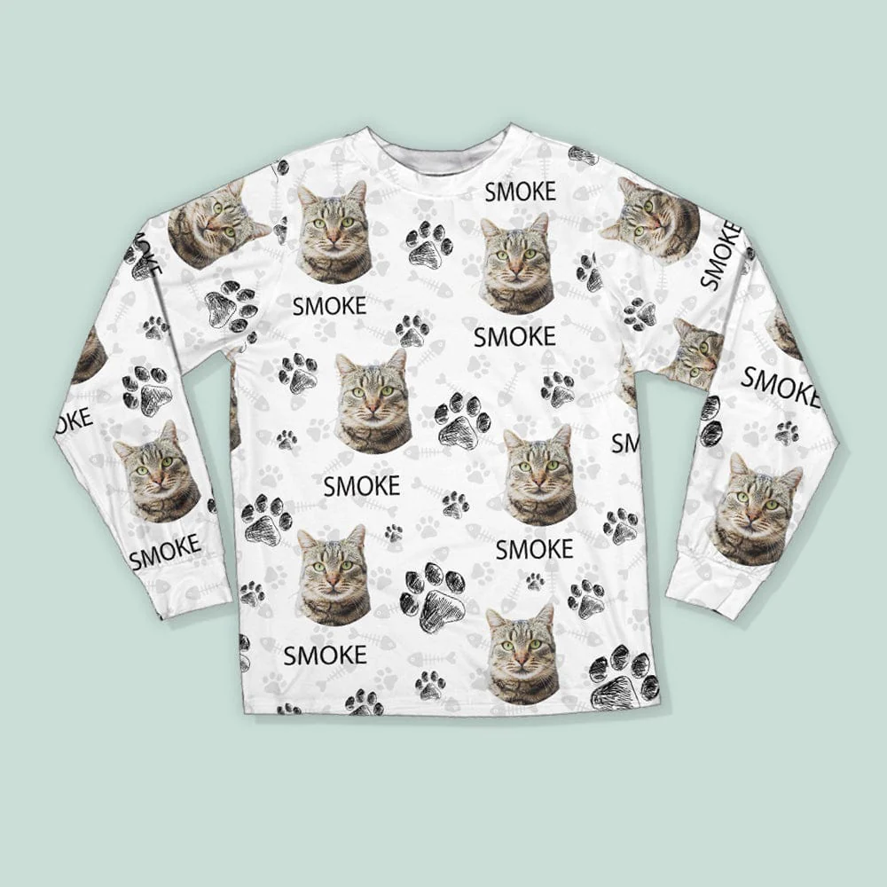 Custom Portrait Cat Mom Cat Dad With Paw Pattern Sleepwear N304 889762 - Image 3