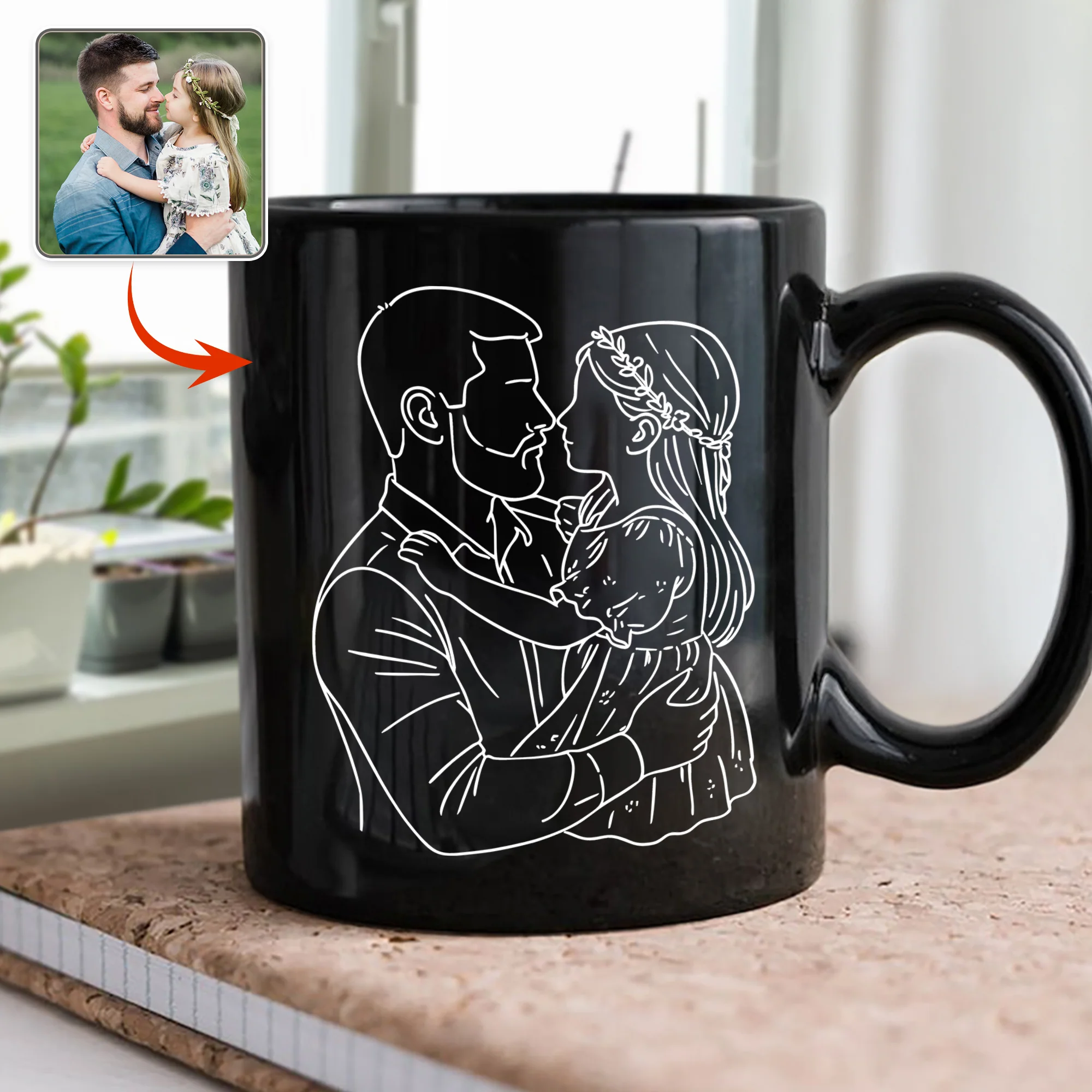 Custom Photo Dad With Kid Drawing Style Black Mug Gift For Birthday, For Dad HO82 894204 - Image 2