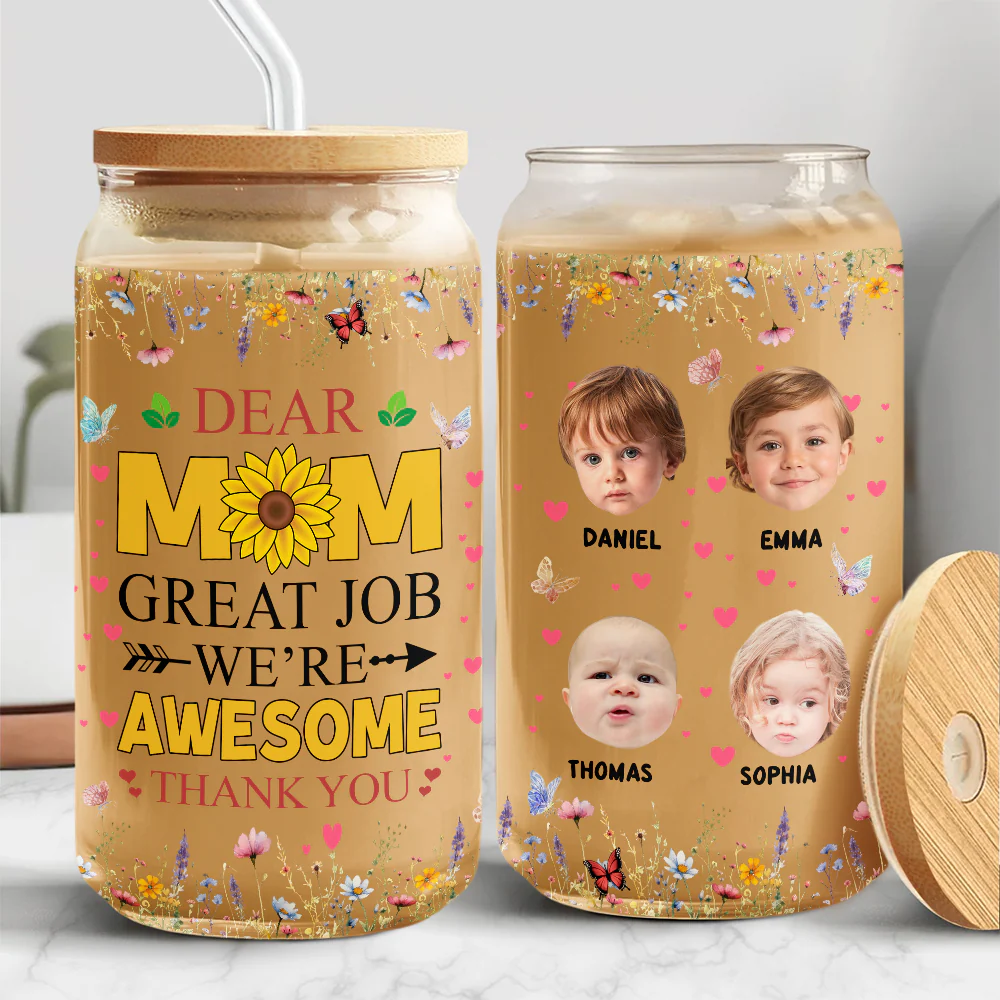 Custom Photo Dear Mom Great Job We're Awesome Thank You Glass Can With Lid HO82 893660 - Image 2