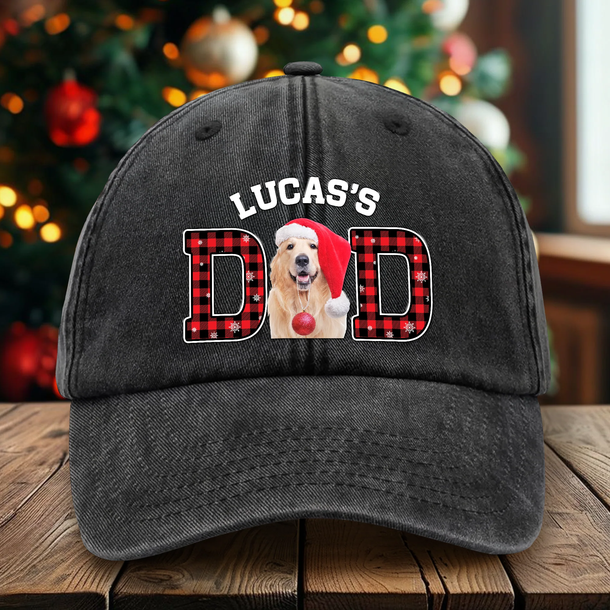 Custom Photo Dog Cat Dad Mom With Christmas Washed Denim Baseball Cap Gift For Dad Mom On Christmas HO82 894346 - Image 2