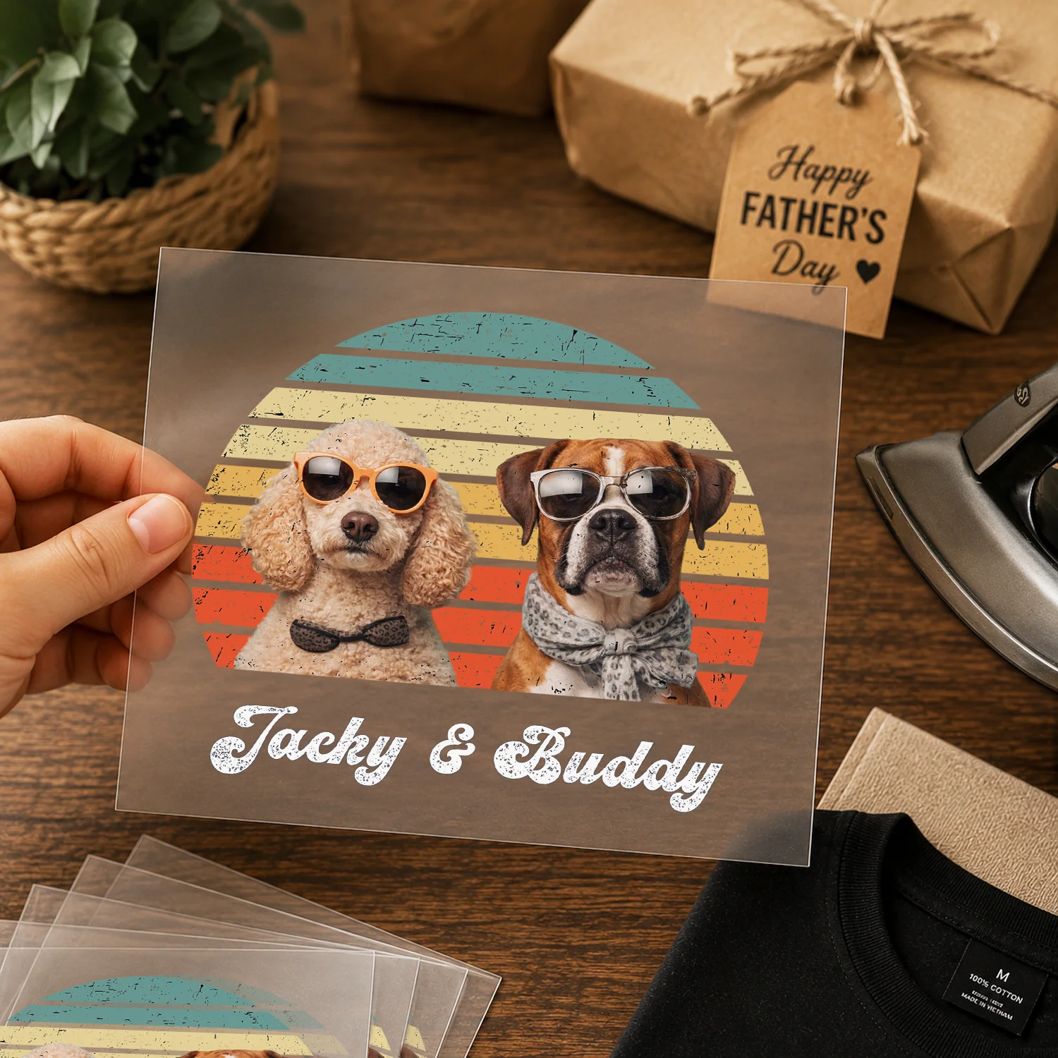 Custom Photo Dog Cat Vintage Retro DTF Transfer - Gift For Dog Cat Lovers, Dad, Father's Day HO82 902476 - Image 2