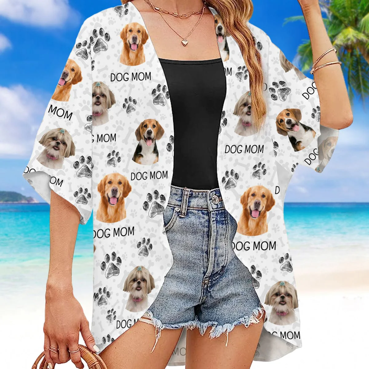 Custom Photo Dog Paw For Dog Lover Woman Kimono TA29 889396