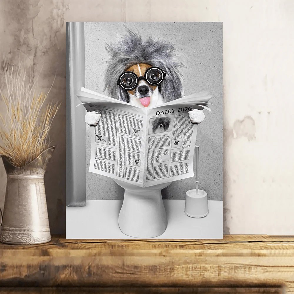 Custom Photo Dog Cat Read Newspaper In Toilet Poster N304 890210 - Image 14