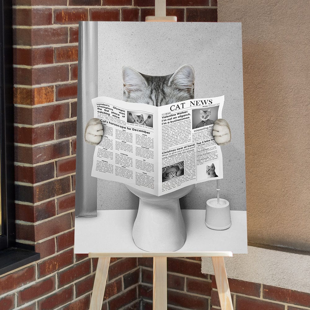 Custom Photo Dog Cat Read Newspaper In Toilet Poster N304 890210 - Image 2