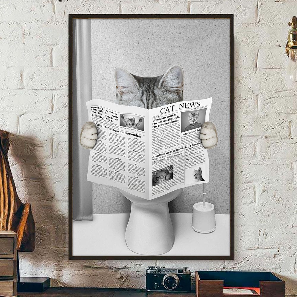 Custom Photo Dog Cat Read Newspaper In Toilet Poster N304 890210 - Image 9
