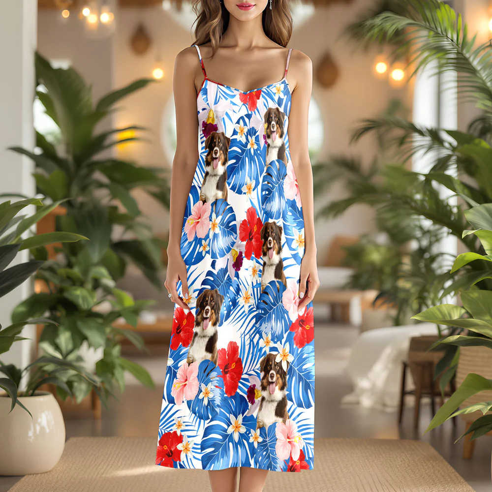 Custom Photo Dog Women's V-Neck Cami Maxi Dress HO82 893616 - Image 3