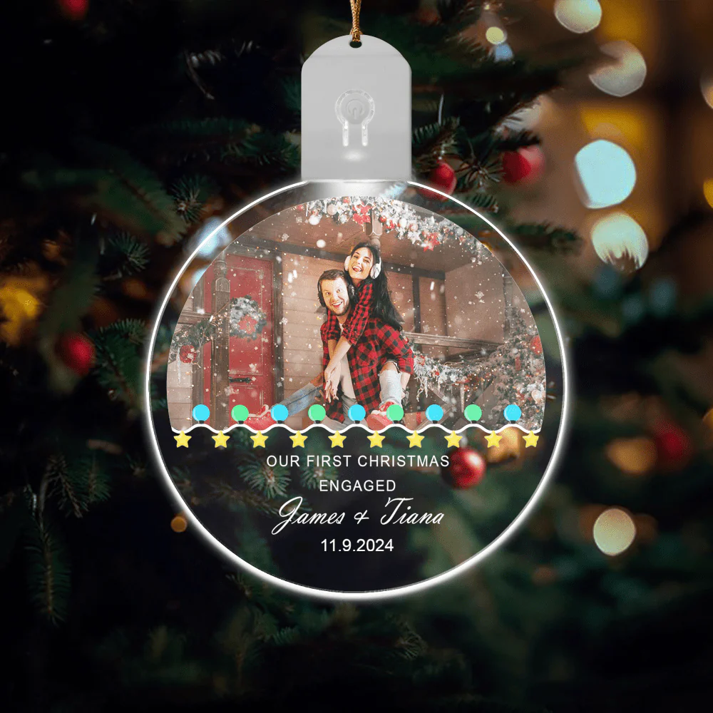 Custom Photo First Christmas Engaged Couple Led Acrylic Ornament HO82 893252 - Image 3