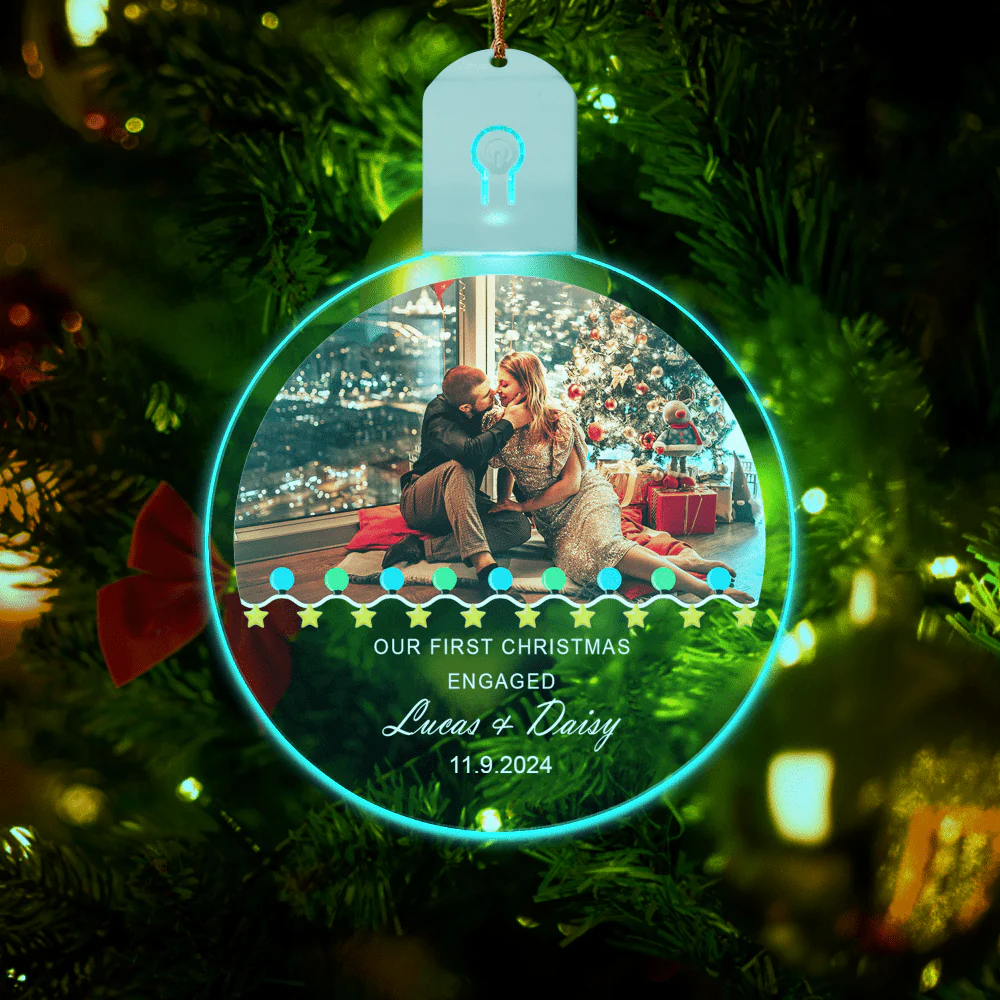 Custom Photo First Christmas Engaged Couple Led Acrylic Ornament HO82 893252 - Image 6