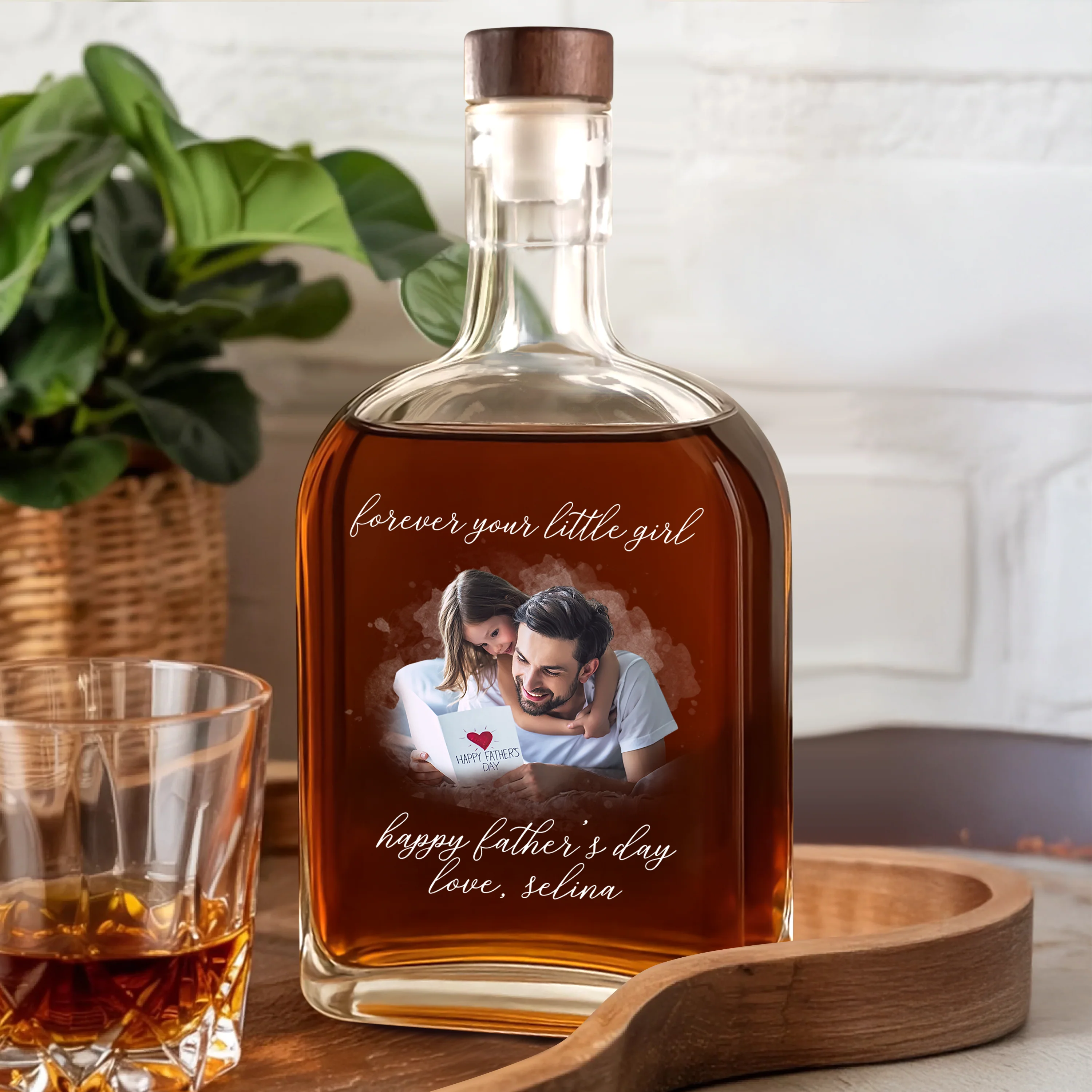 Custom Photo Forever Your Little Girl, Little Boy & Dad Family Whiskey Bottle HO82 894062 - Image 2