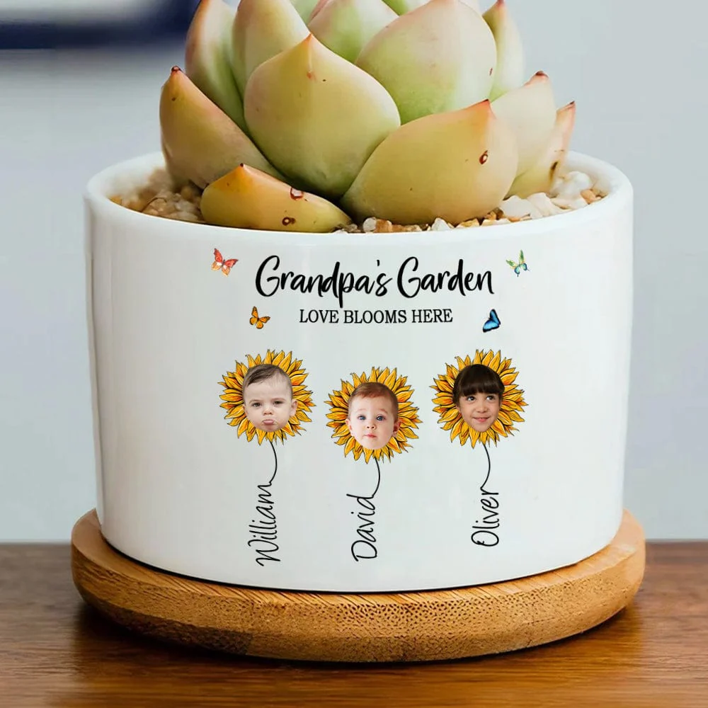 Custom Photo Grandpa's Garden With Sunflower Family Plant Pot T368 889248 - Image 3