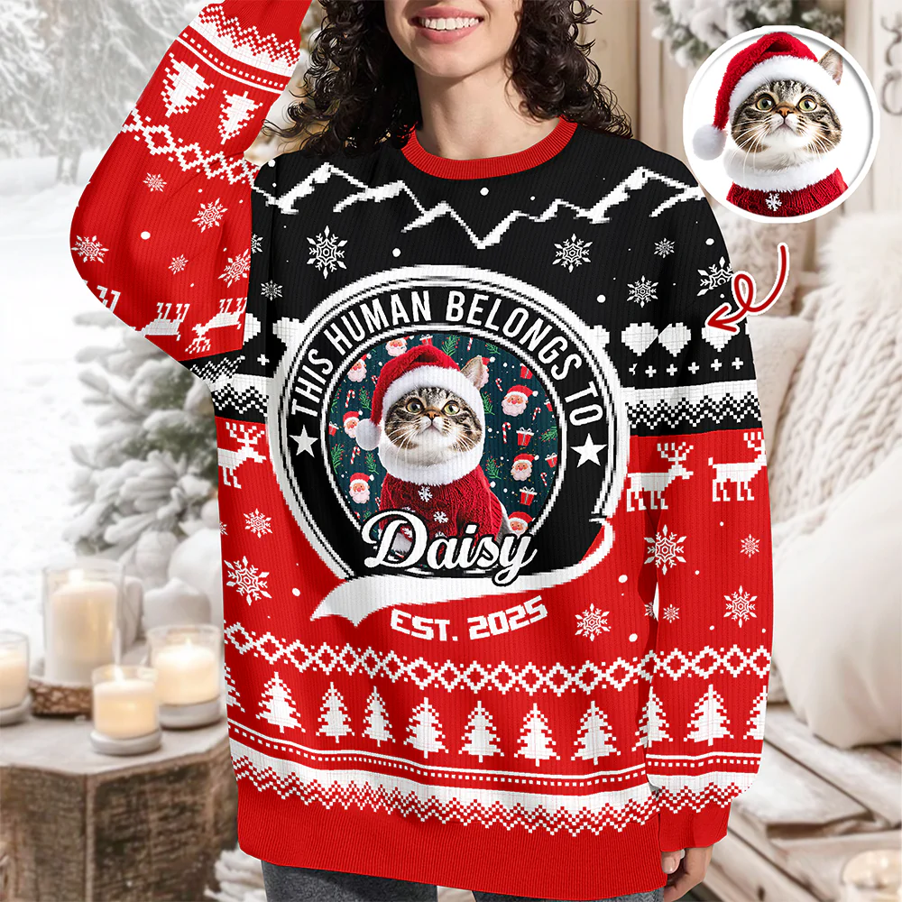 Custom Photo Human Belongs Cat Ugly Sweater For Pet Lovers HO82 900022 - Image 2