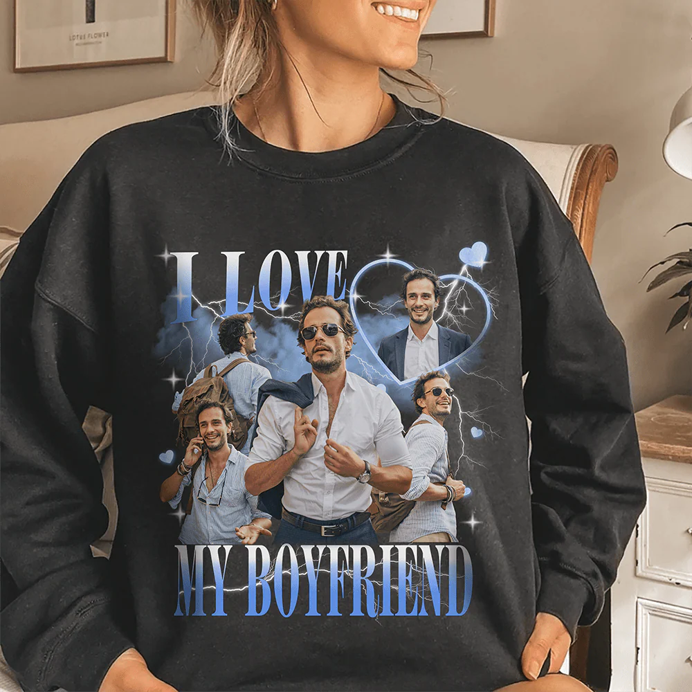 Custom Photo I Love My Boyfriend/Girlfriend Vintage Style Couple Dark Shirt Valentine Gift HO82 893400 - Image 2