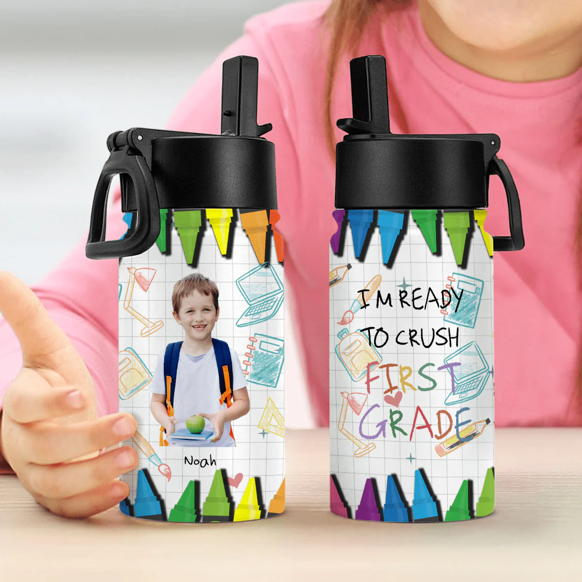 Custom Photo I'm Ready To Crush Second Grade Back To School Gift Kid Water Bottle With Straw HO82 891348