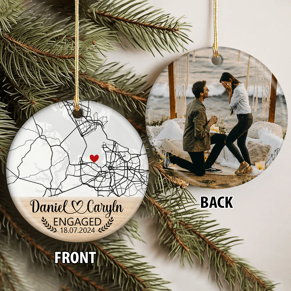 Custom Photo Location Engaged Couple Anniversary Gift Christmas Ceramic Ornament HO82 893084