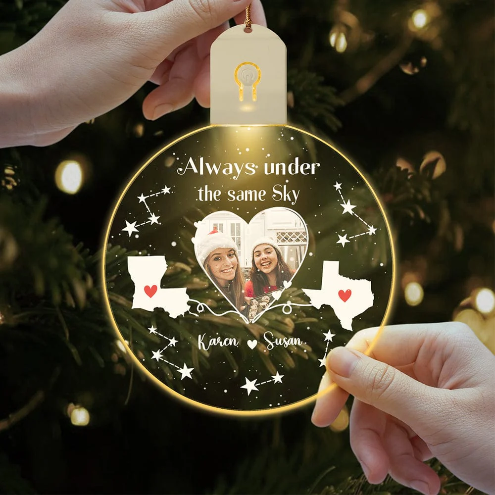 Custom Photo Long Distance Miles Apart Close At Heart Led Acrylic Ornament For Besties HO82 893288
