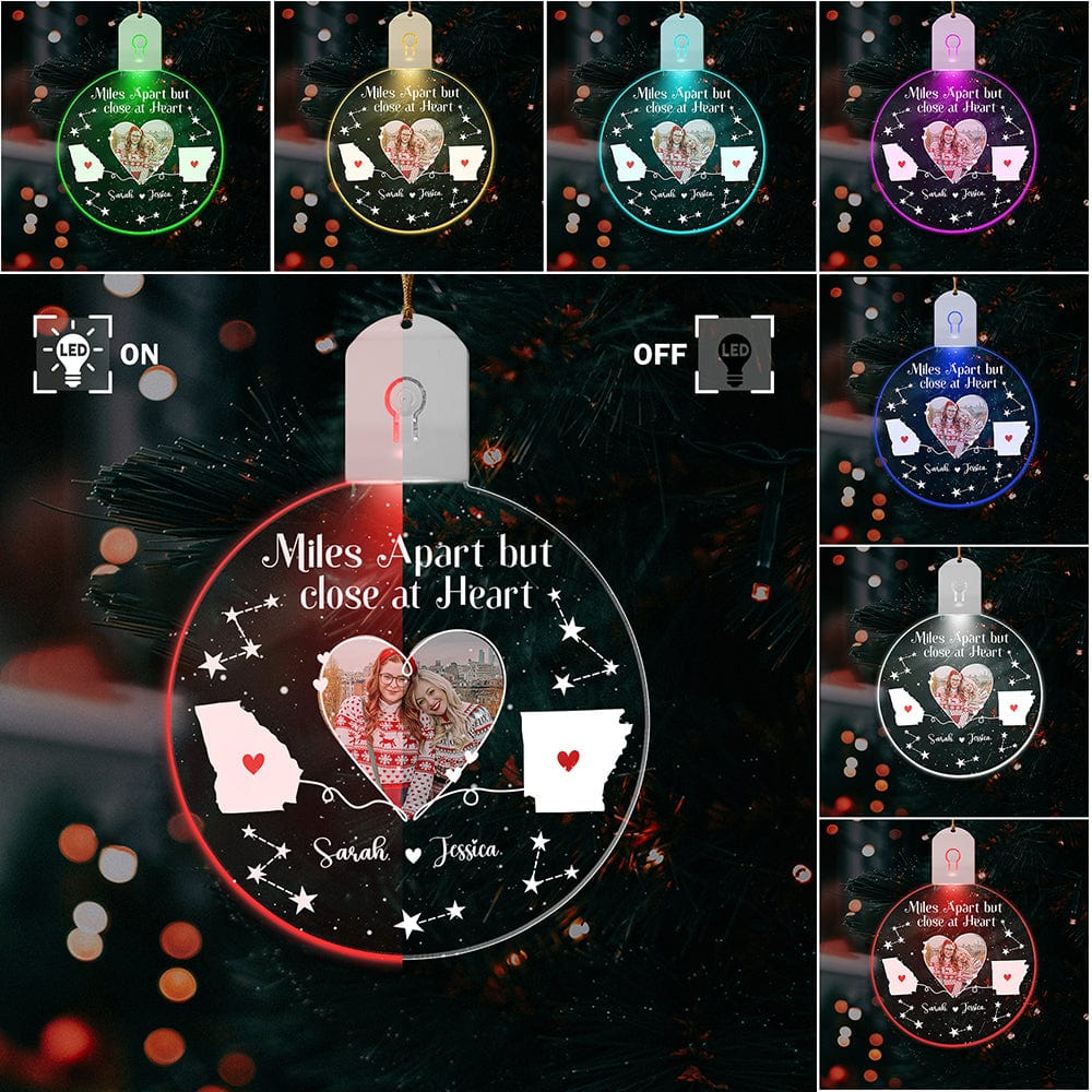 Custom Photo Long Distance Miles Apart Close At Heart Led Acrylic Ornament For Besties HO82 893288 - Image 6