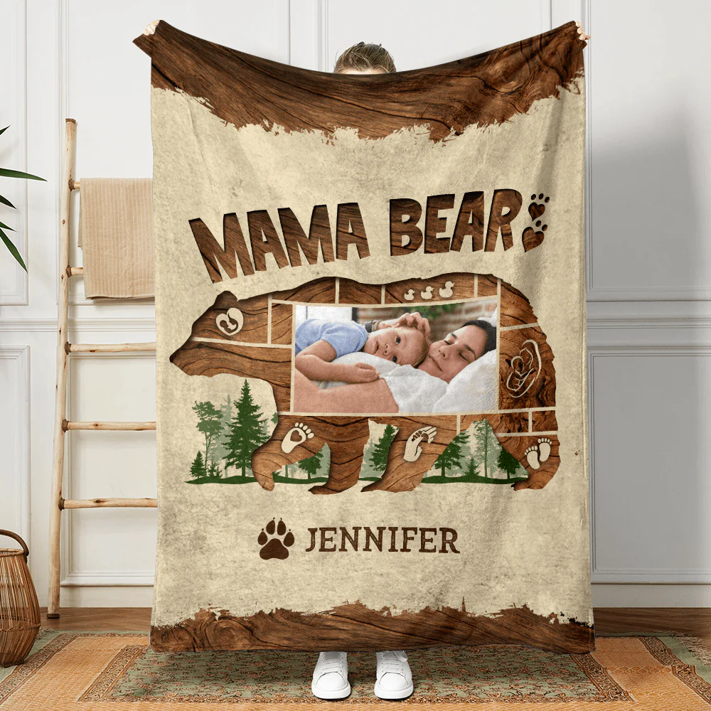 Custom Photo Mama Bear For Mother's Day Blanket N304 890002