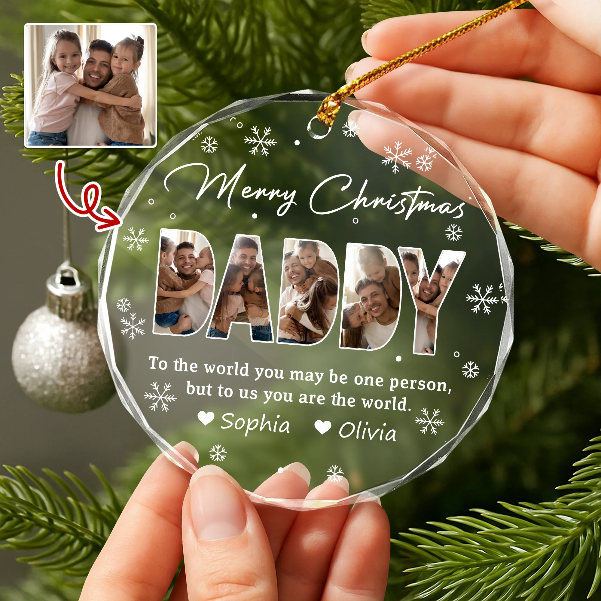 Custom Photo Merry Christmas Dad To Me You Are The World Family Glass Circle Ornament HO82 894708 - Image 2