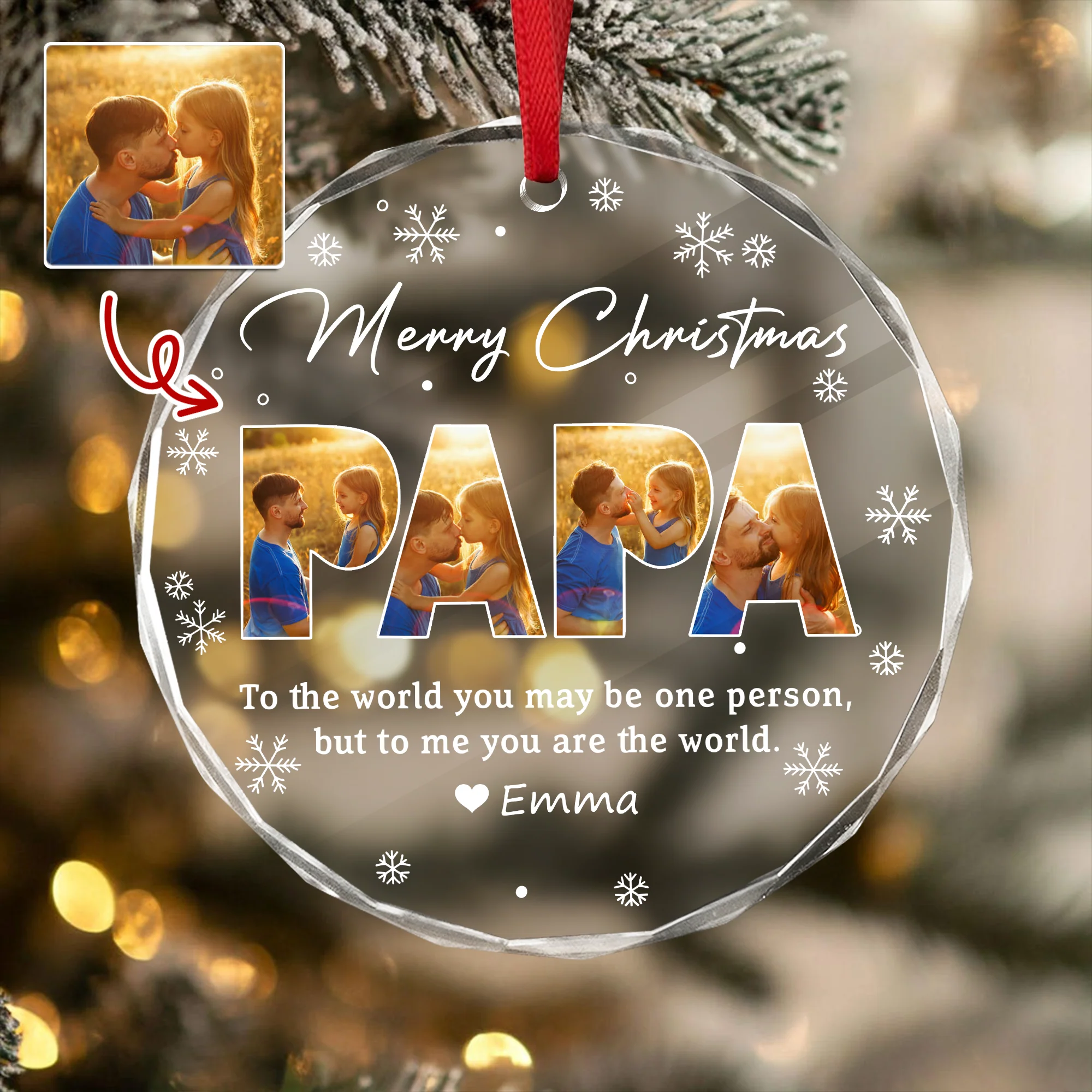Custom Photo Merry Christmas Dad To Me You Are The World Family Glass Circle Ornament HO82 894708 - Image 4