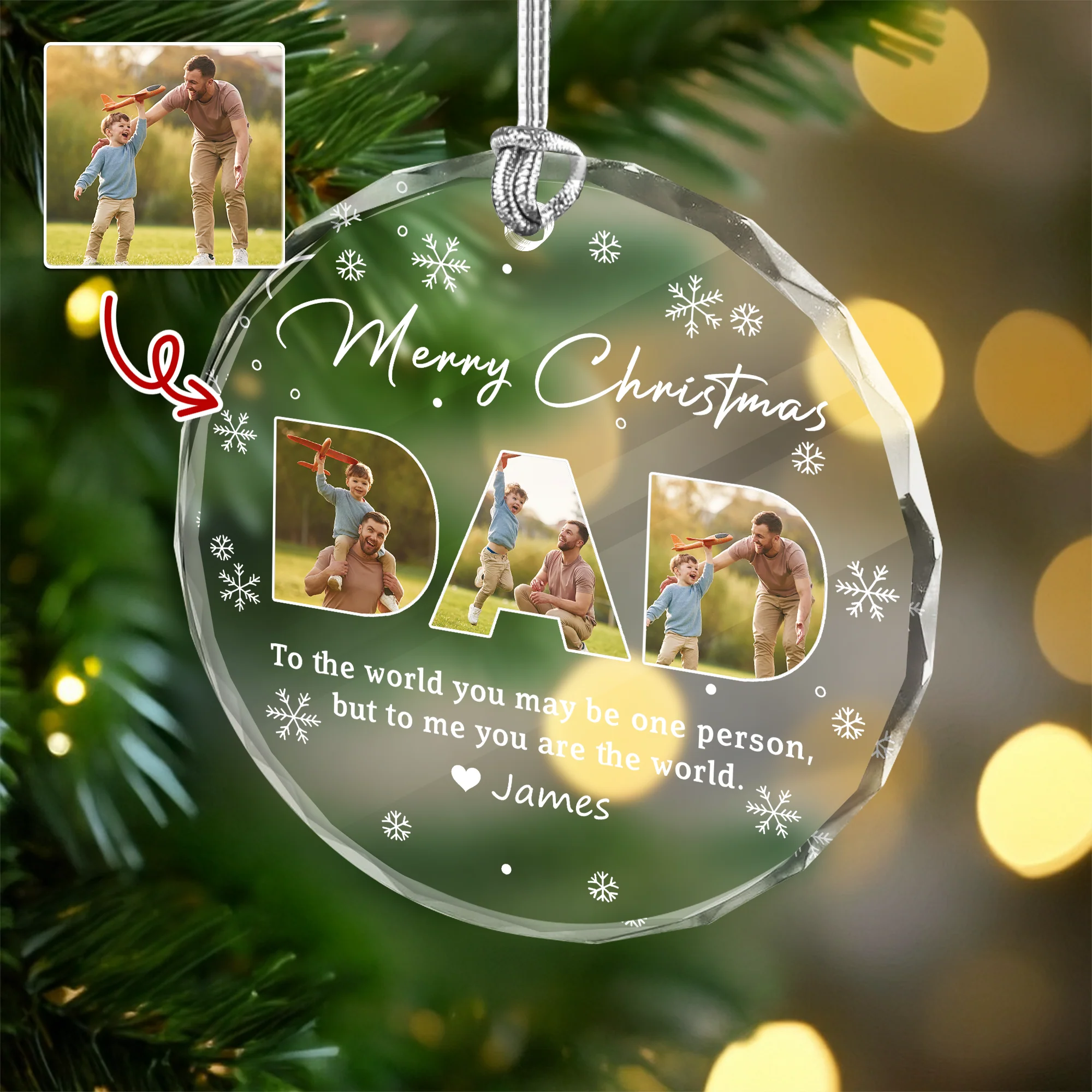 Custom Photo Merry Christmas Dad To Me You Are The World Family Glass Circle Ornament HO82 894708 - Image 5