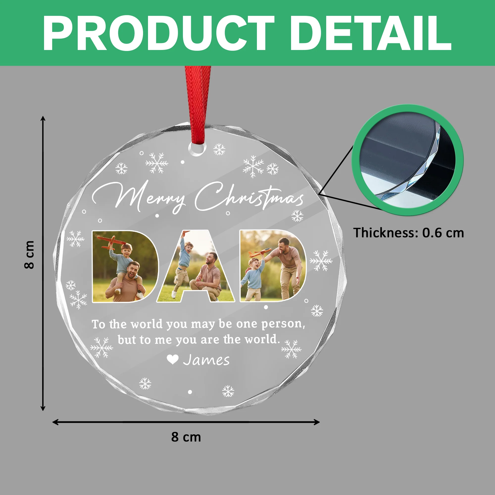 Custom Photo Merry Christmas Dad To Me You Are The World Family Glass Circle Ornament HO82 894708 - Image 6