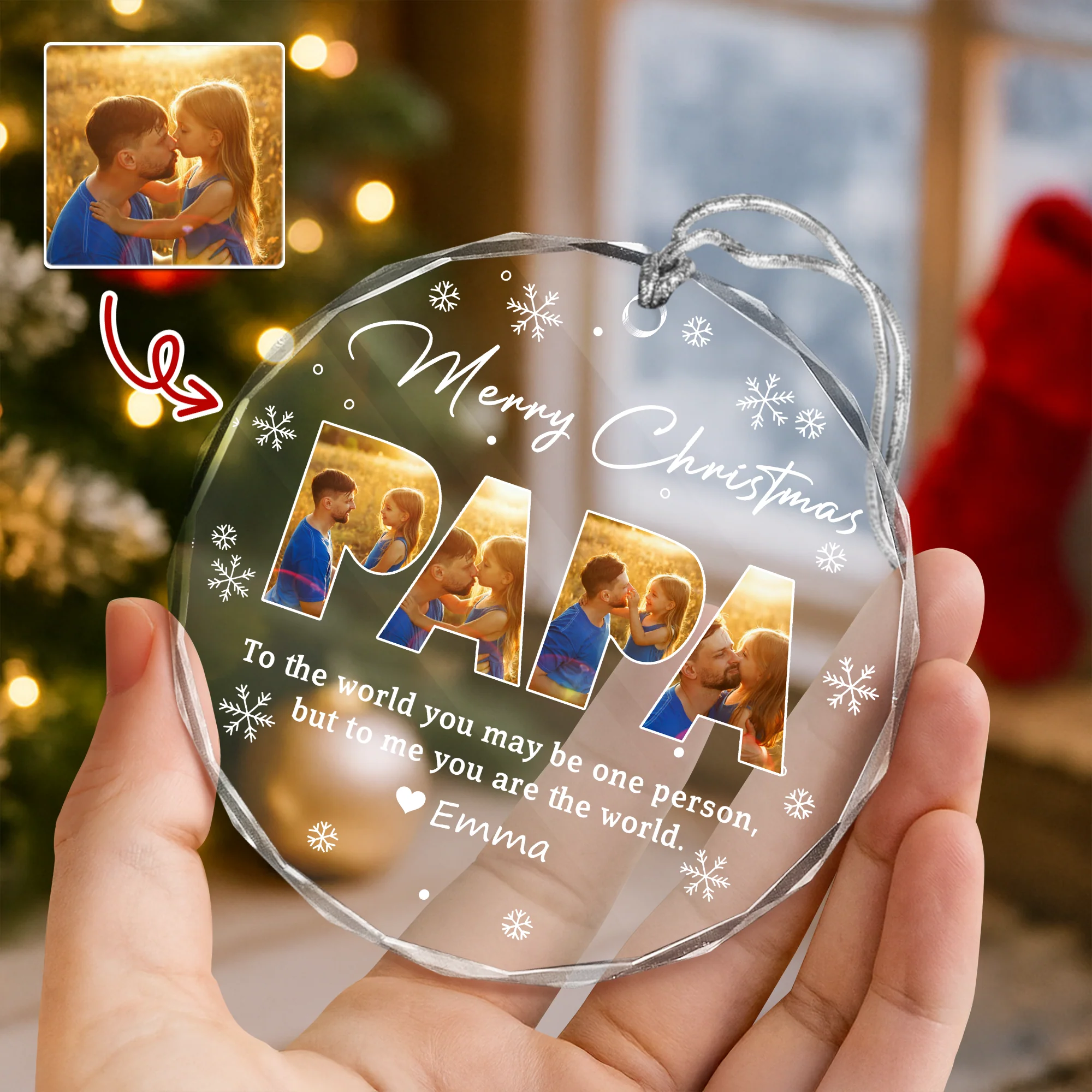Custom Photo Merry Christmas Dad To Me You Are The World Family Glass Circle Ornament HO82 894708 - Image 8
