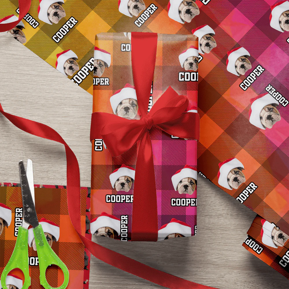 Custom Photo Name Dog Cat With Christmas Pattern Wrapping Paper HO82 893332 - Image 2