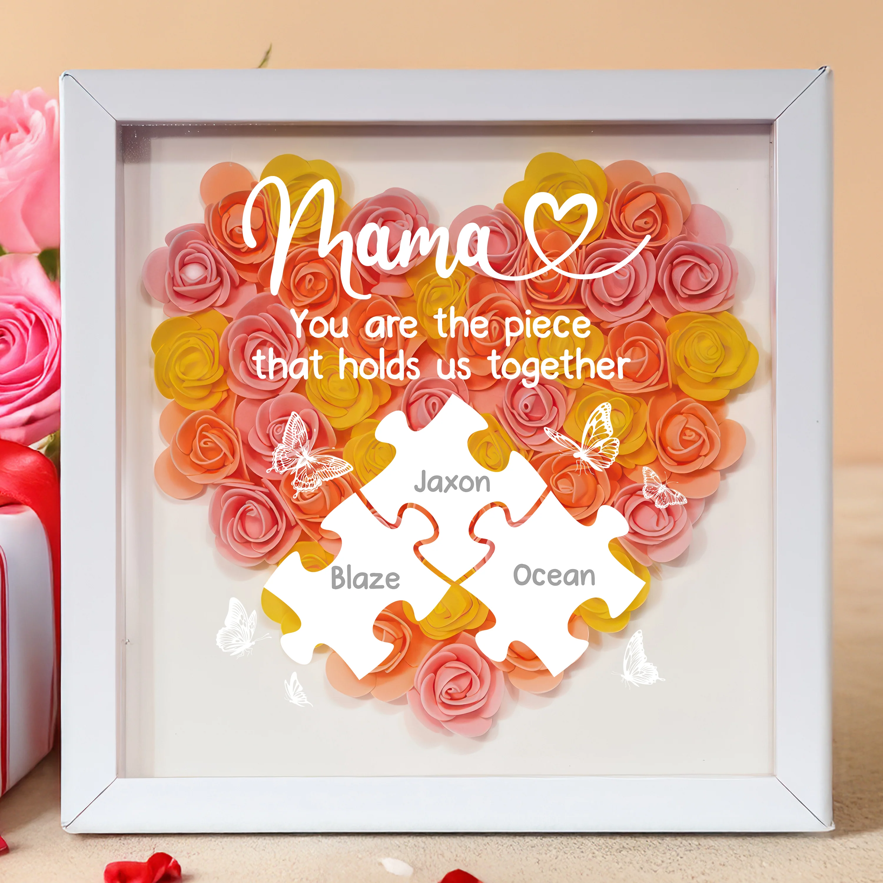 Custom Photo Puzzle With Kids Names Heart Flower Shadow Box HO82 893612 - Image 3