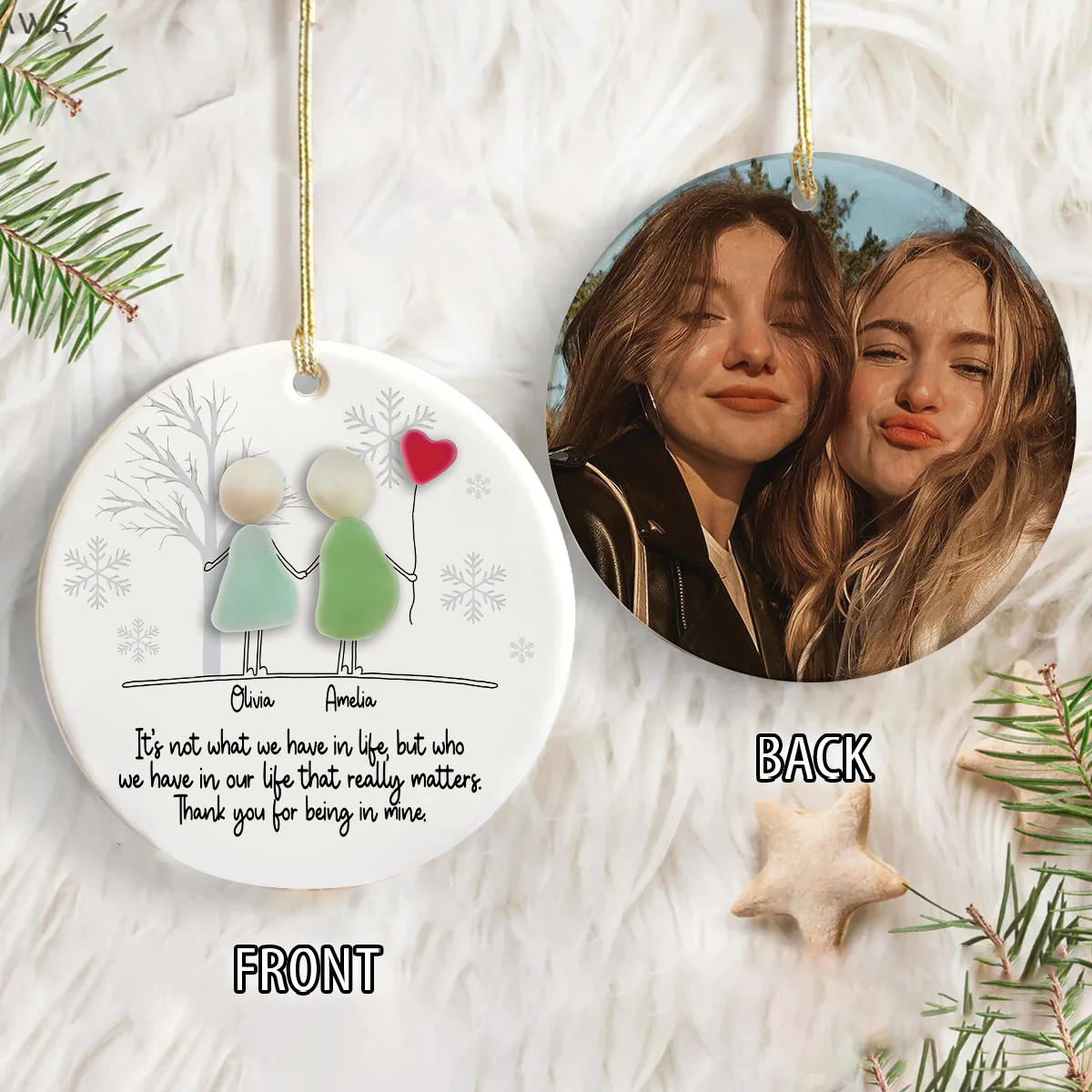 Custom Photo Sea Glass Friendship Besties Ceramic Ornament HO82 900222 - Image 3