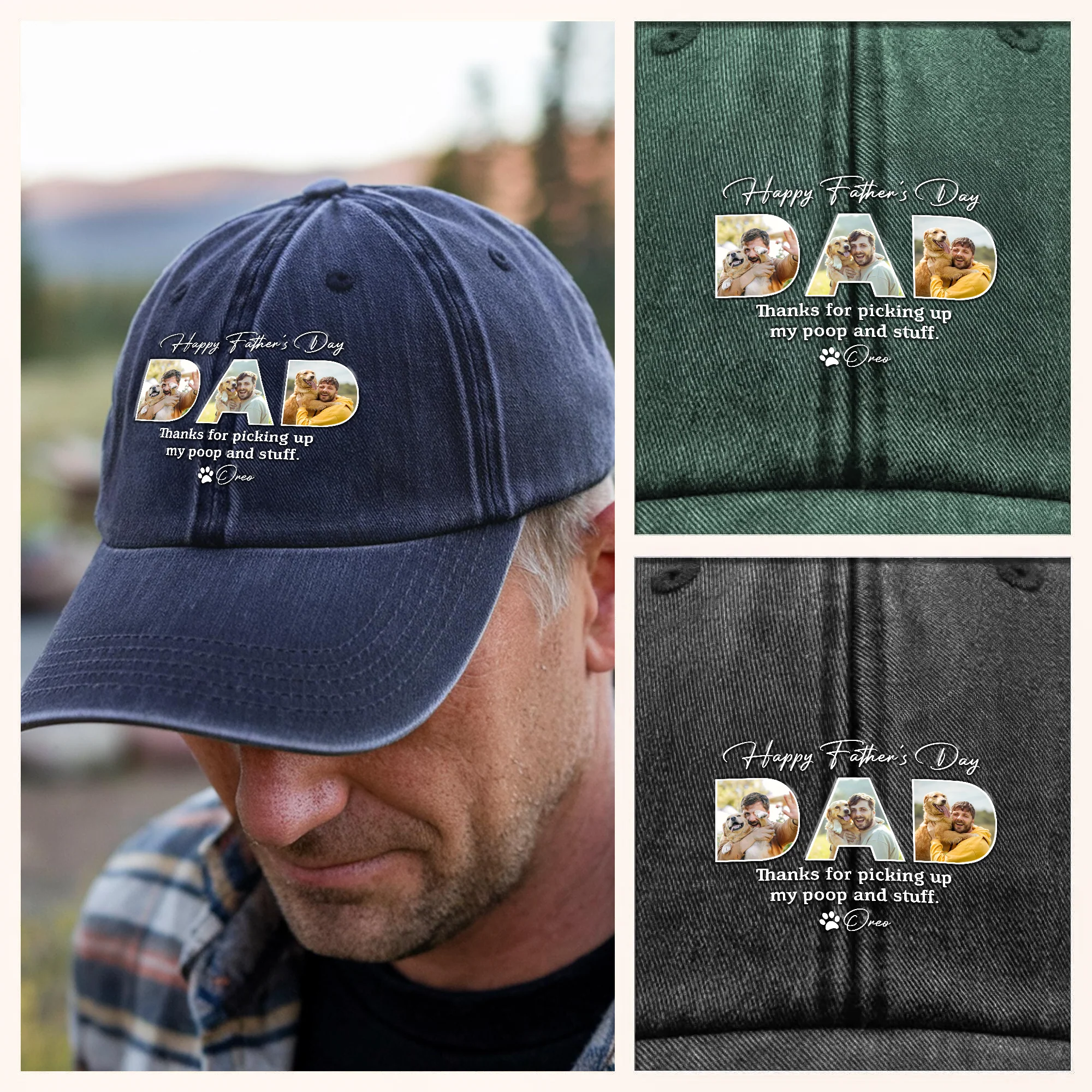 Custom Photo Thanks For Picking Up My Poop And Stuff Dog Washed Denim Baseball Cap HO82 893924 - Image 5
