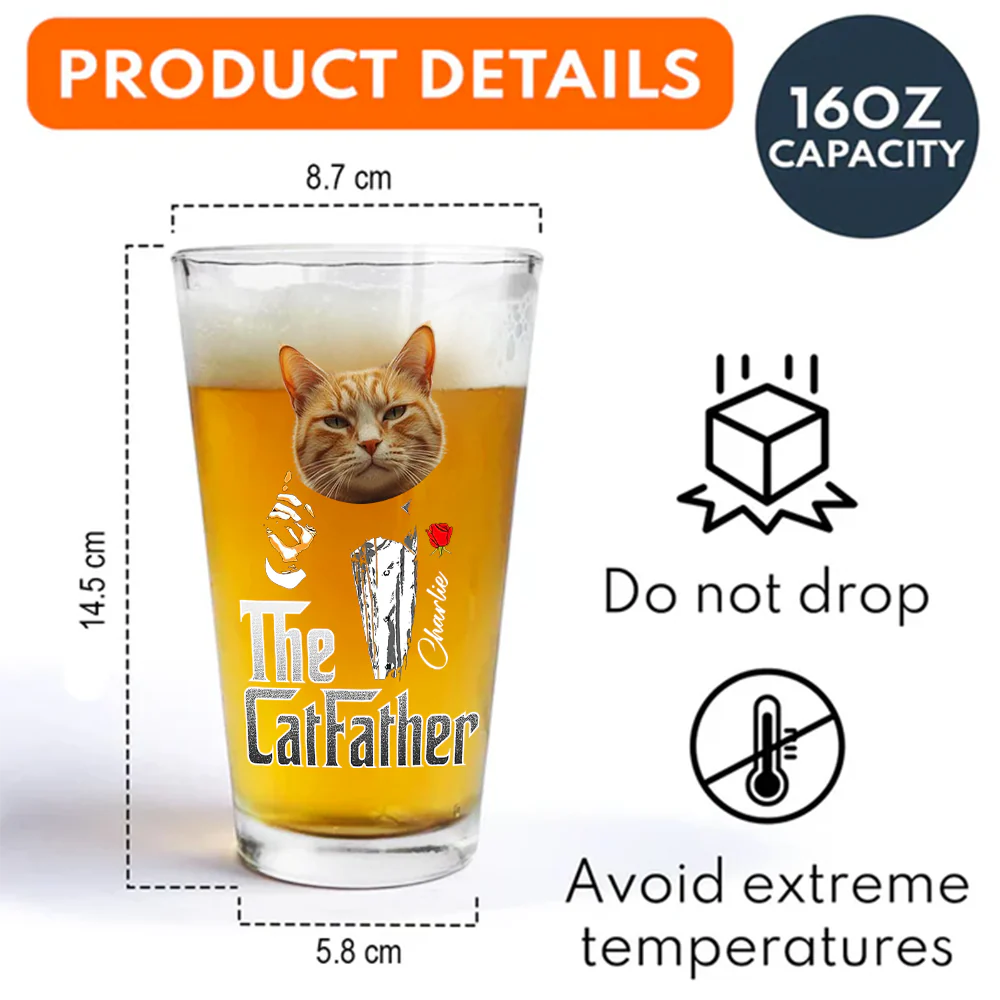 Custom Photo The Catfather Gentlemen Cat Print Beer Glass Personalized Gift For Dad HO82 893856 - Image 7